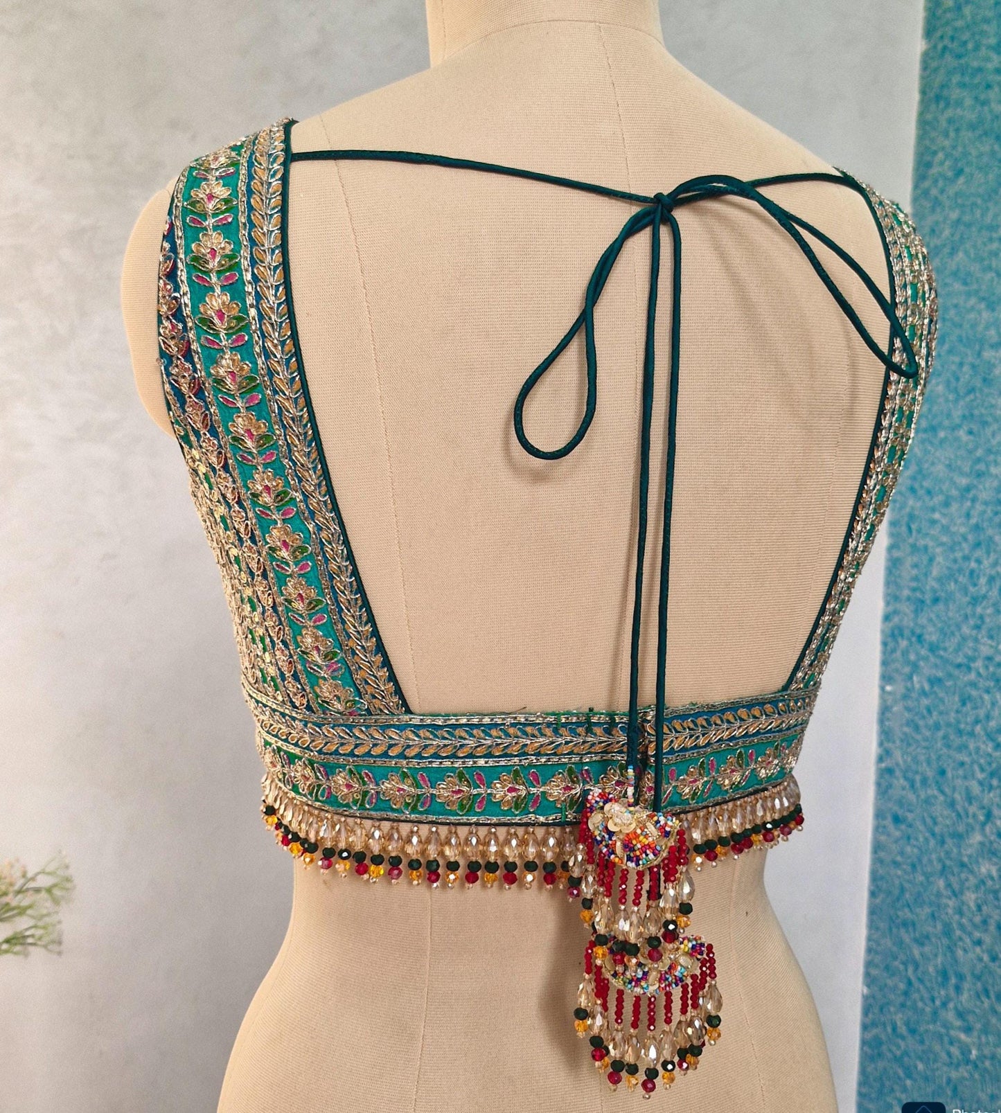 Green Embroidered Plunge Neckline Blouse DVBL_402