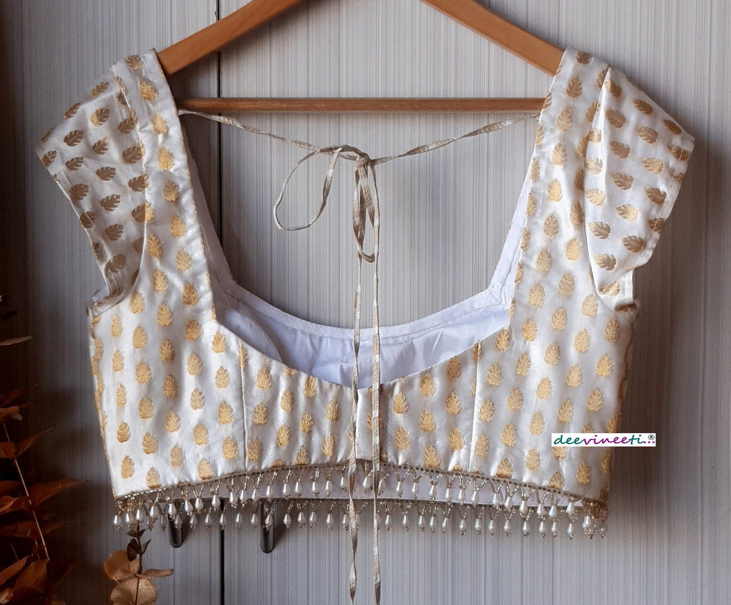 Ivory Brocade Cap Sleeves Blouse DVBL_189