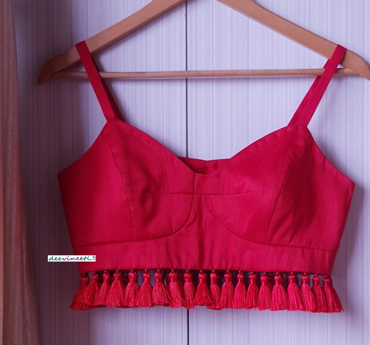 Red Raw Silk Spaghetti Blouse DVBL_234