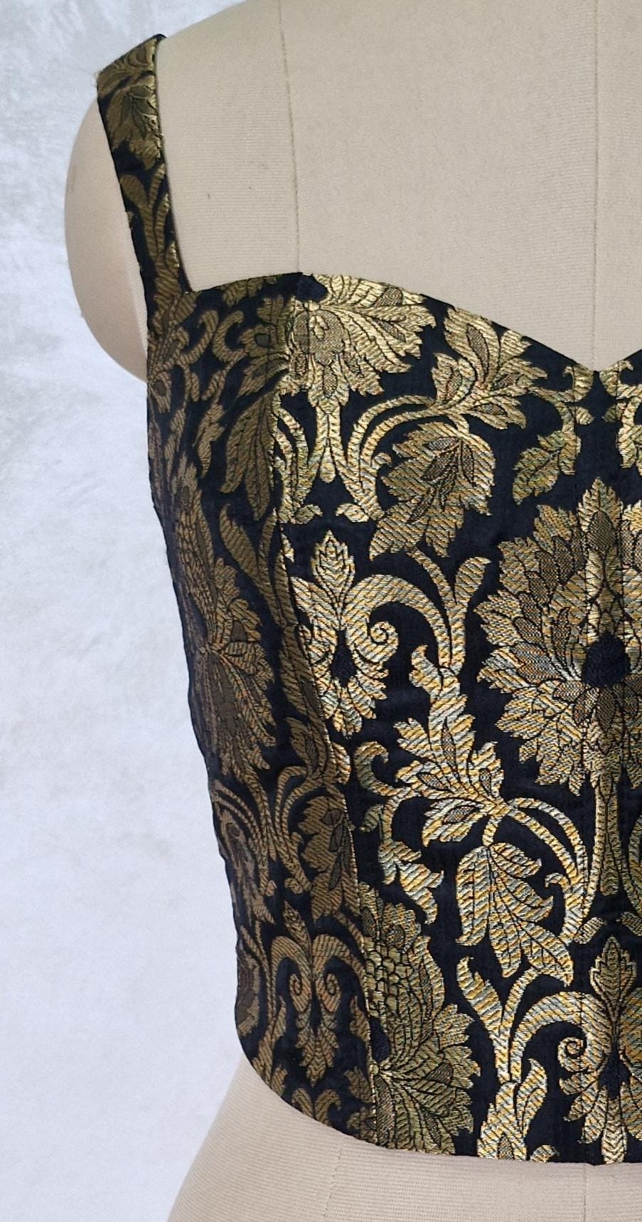 Black Gold Brocade Silk Corset Blouse DVCB_002