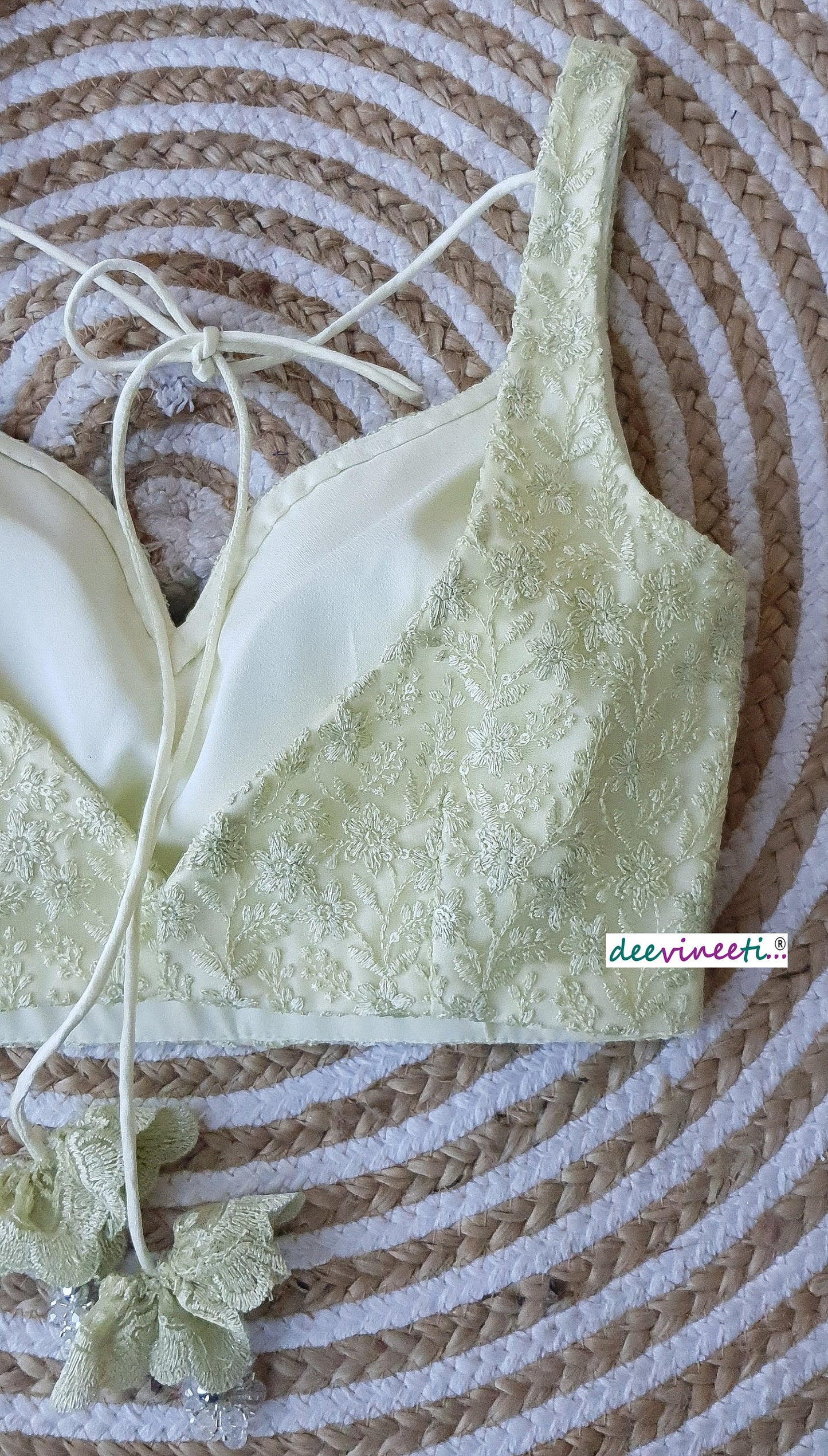Lemon Yellow Embroidered Sweetheart Neck Blouse DVBL_164