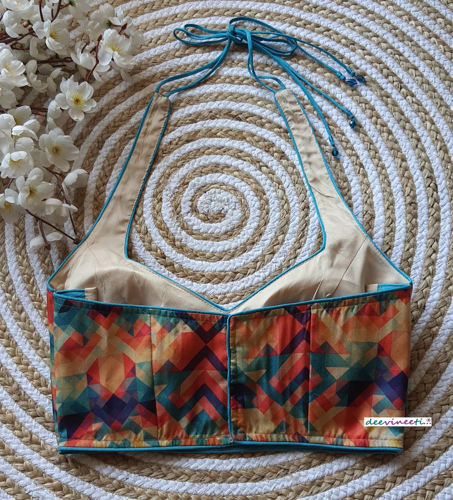 Multicolor Printed Khadi Silk Halter Neck Blouse DVBL_074