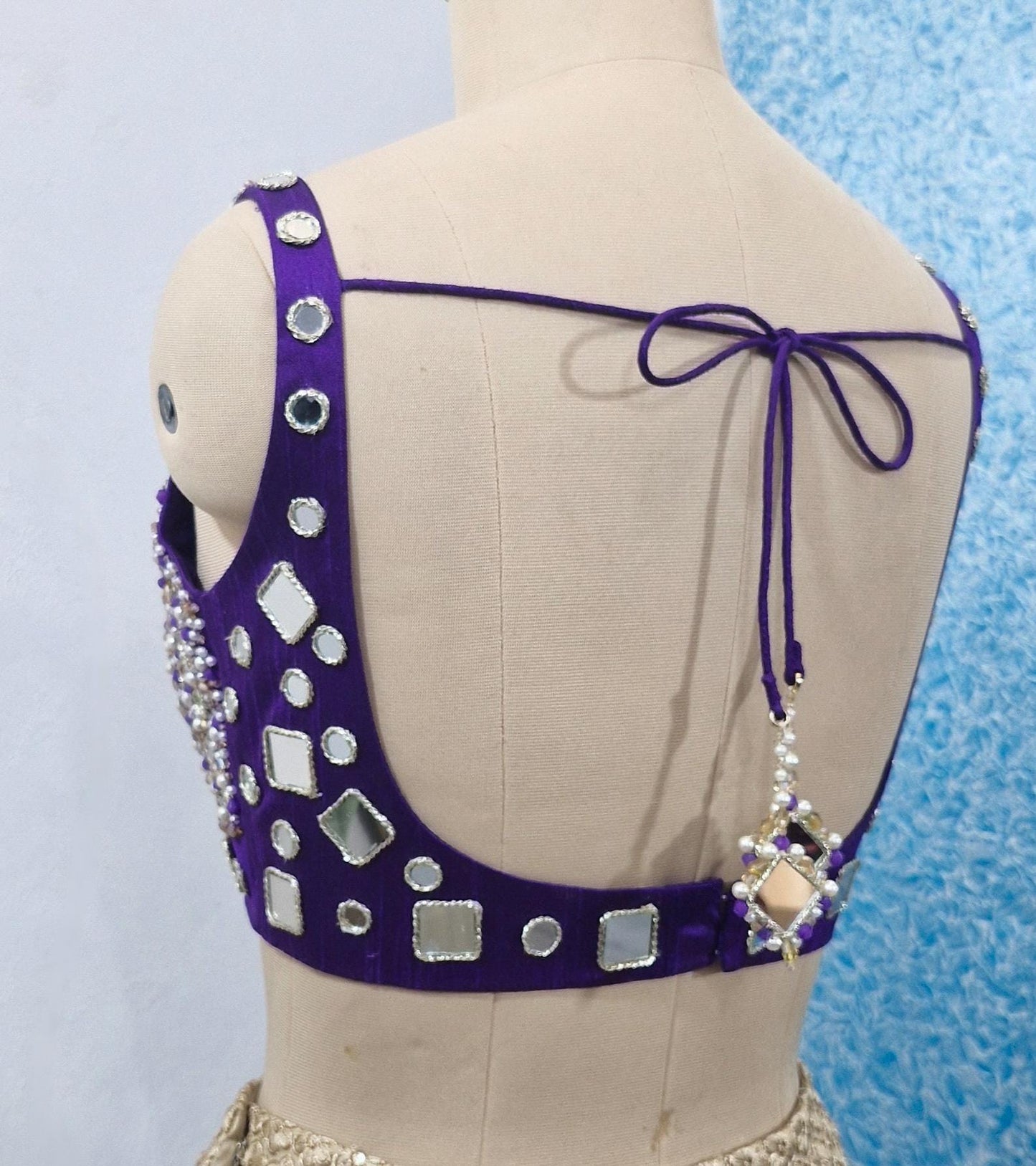 Beads and Mirror Hand Embroidered Purple Raw Silk Blouse DVBL_431