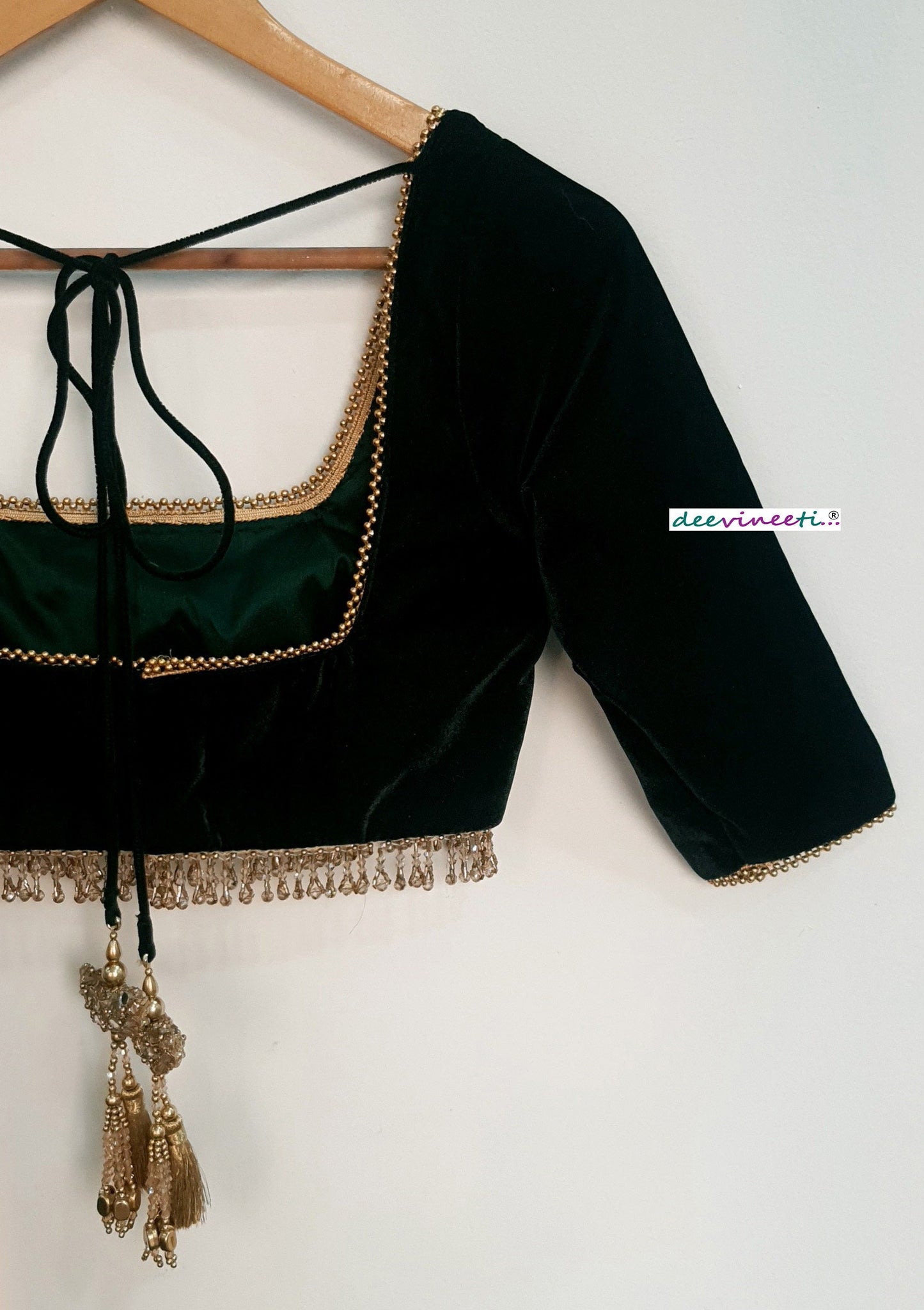 Dark Green Velvet Square Neck Blouse DVBL_328