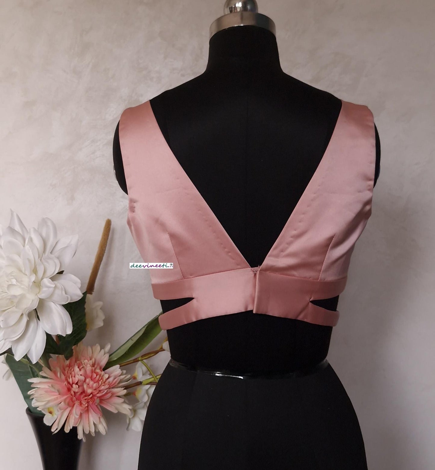 Blush Pink Satin Blouse V Neck Sleeveless DVBL_395