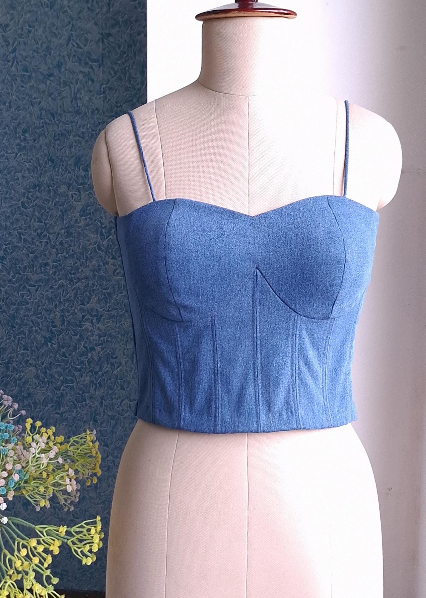 Blue Denim Spaghetti Corset Blouse DVCB_003