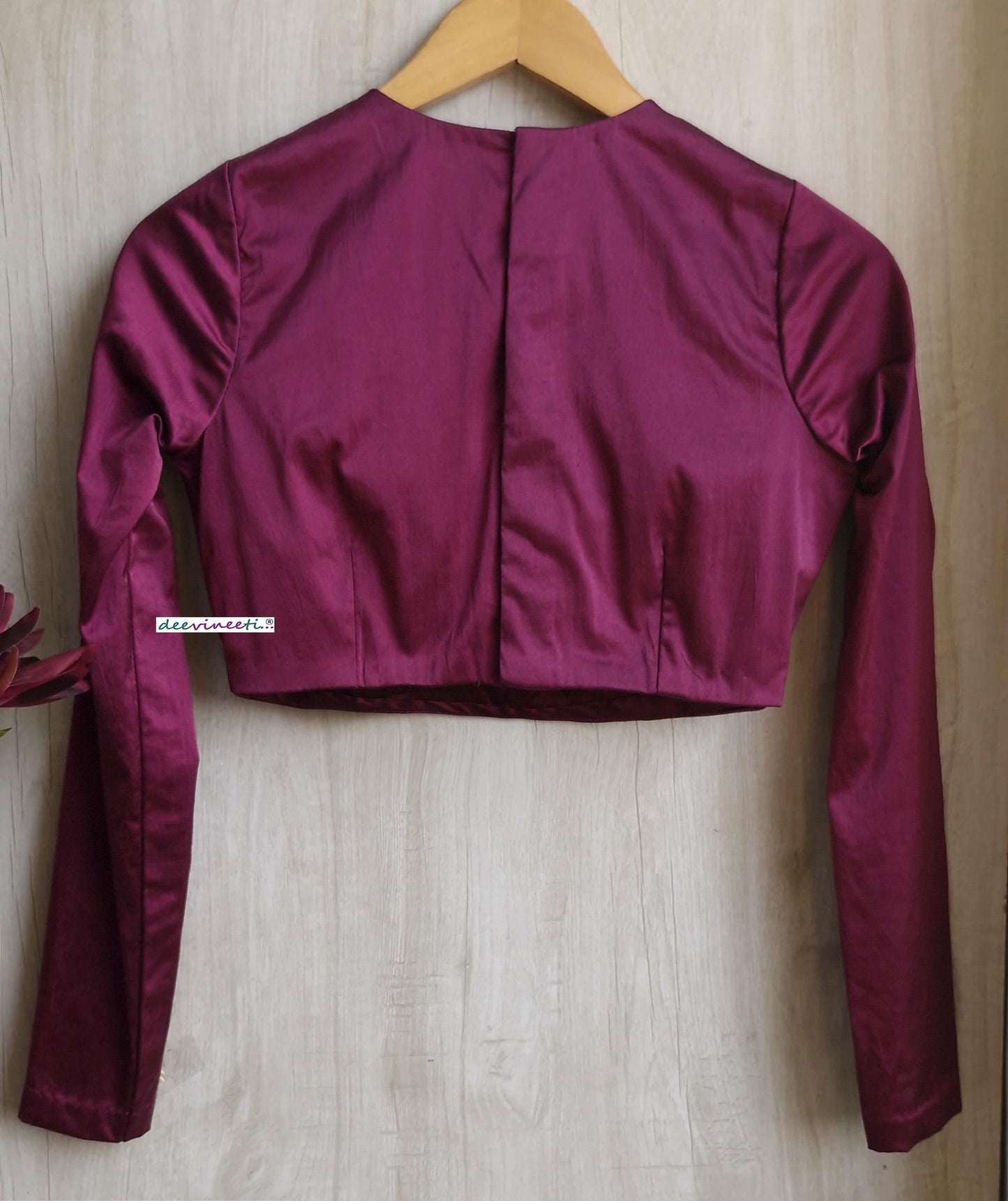 Purple Wine Lycra Satin Jewel Neck Blouse DVBL_391