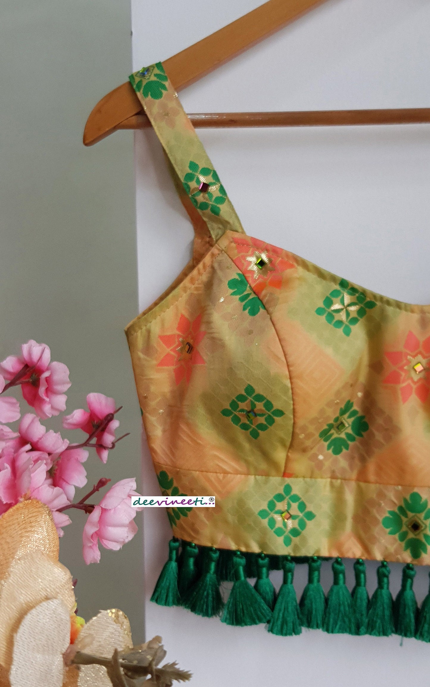 Brocade Multicolor Spaghetti Blouse DVBL_298