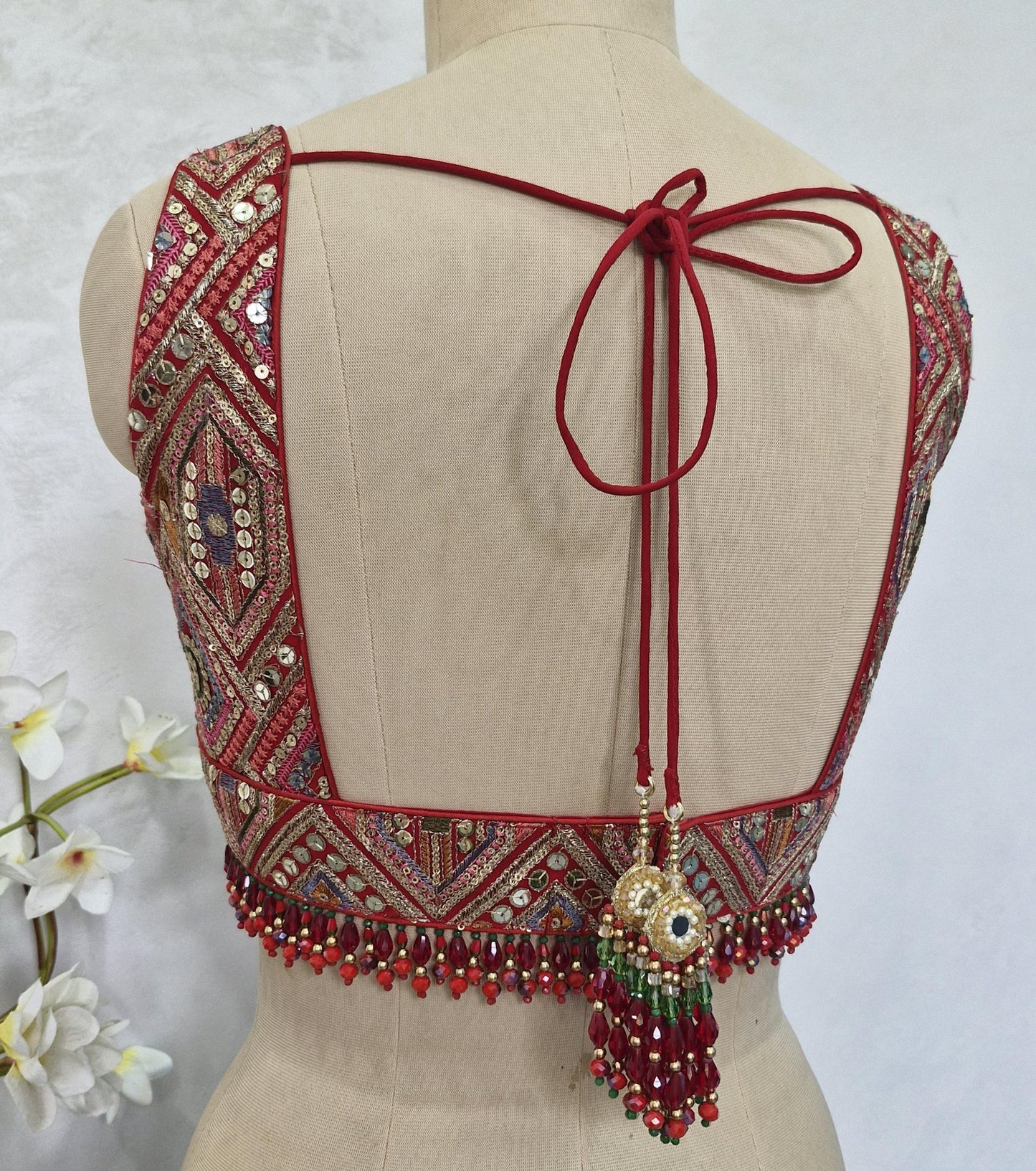 Red Embroidered Plunge Neckline DVBL_413