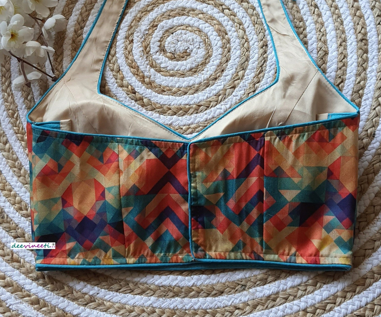 Multicolor Printed Khadi Silk Halter Neck Blouse DVBL_074
