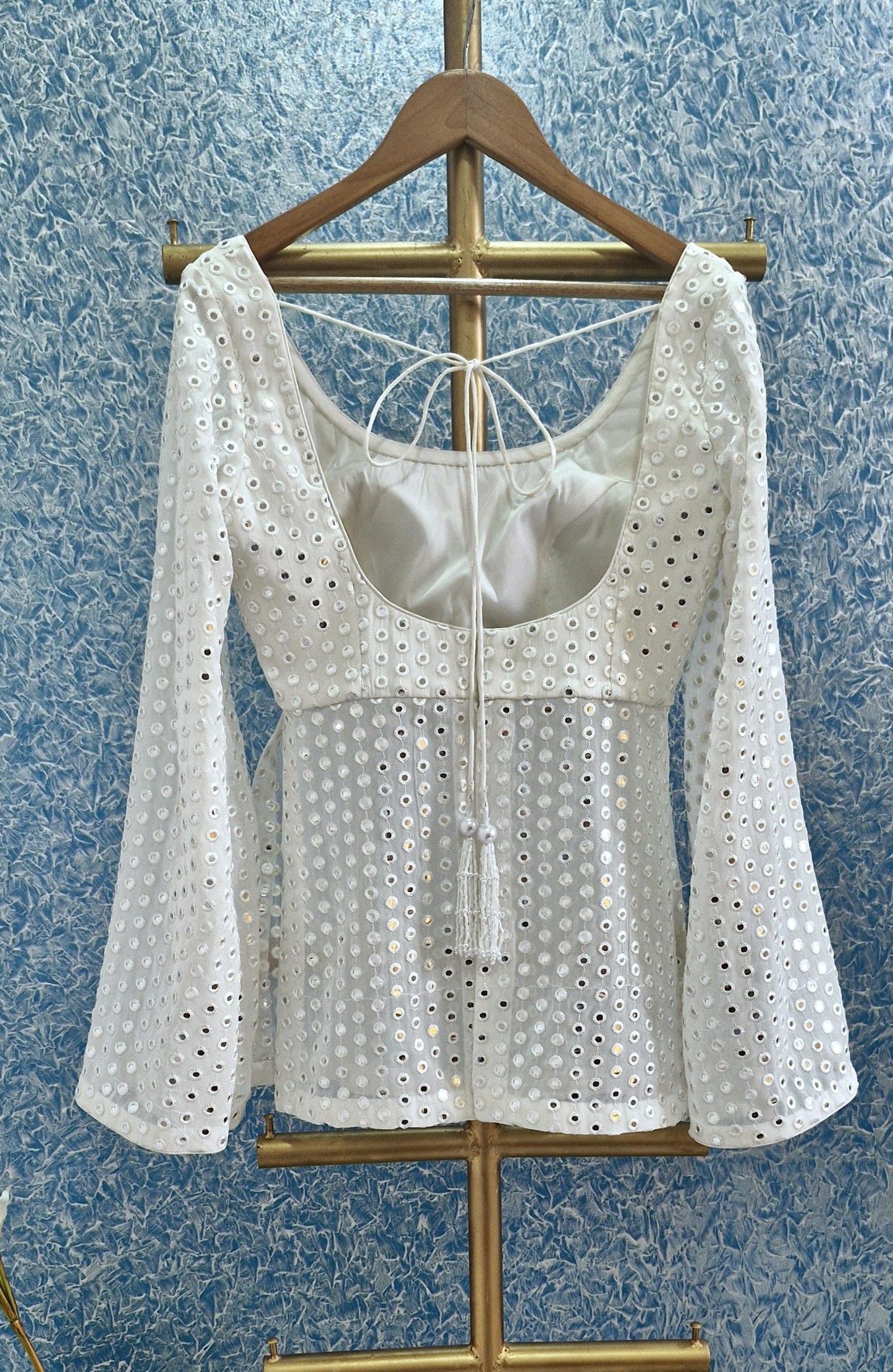 Ivory Faux Mirror Embroidered Georgette Peplum Top DVBL_419