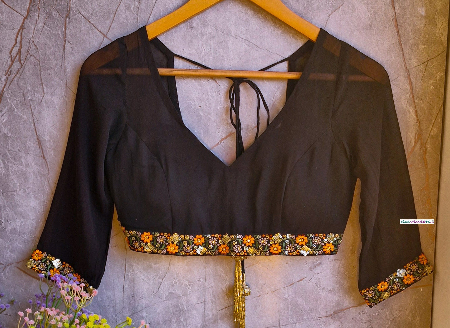 Black Georgette V Neck Blouse DVBL_330