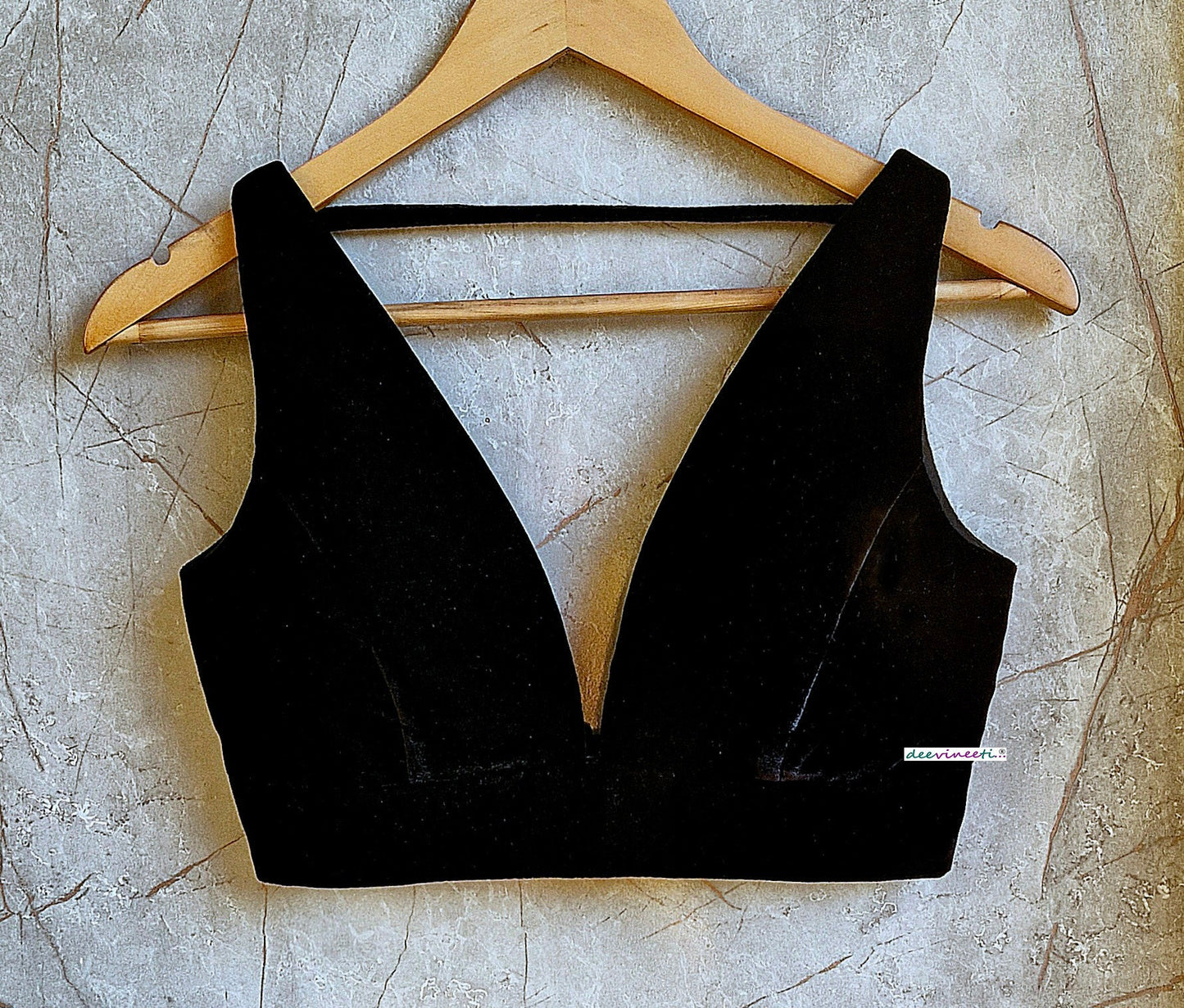 Black Velvet Plunge Neckline Blouse DVBL_332