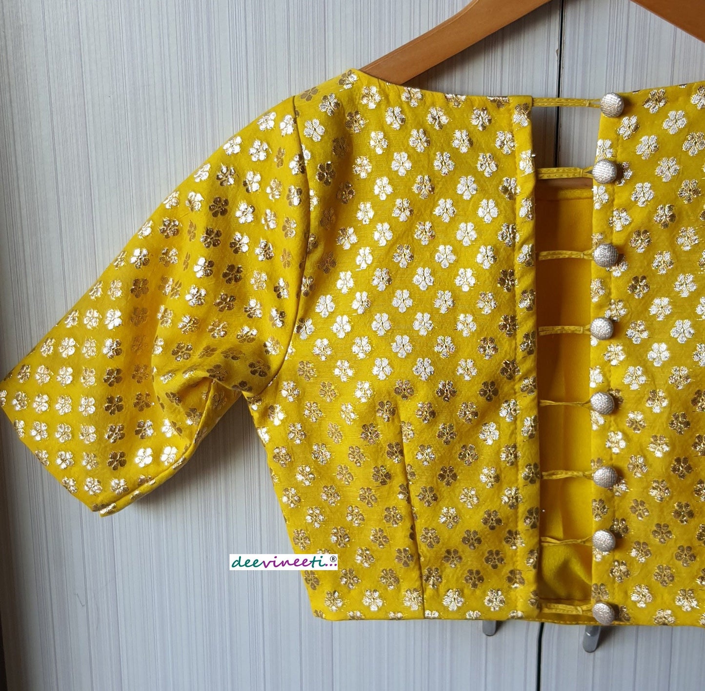 Yellow Chanderi Brocade Boat Neck Blouse. DVBL_068