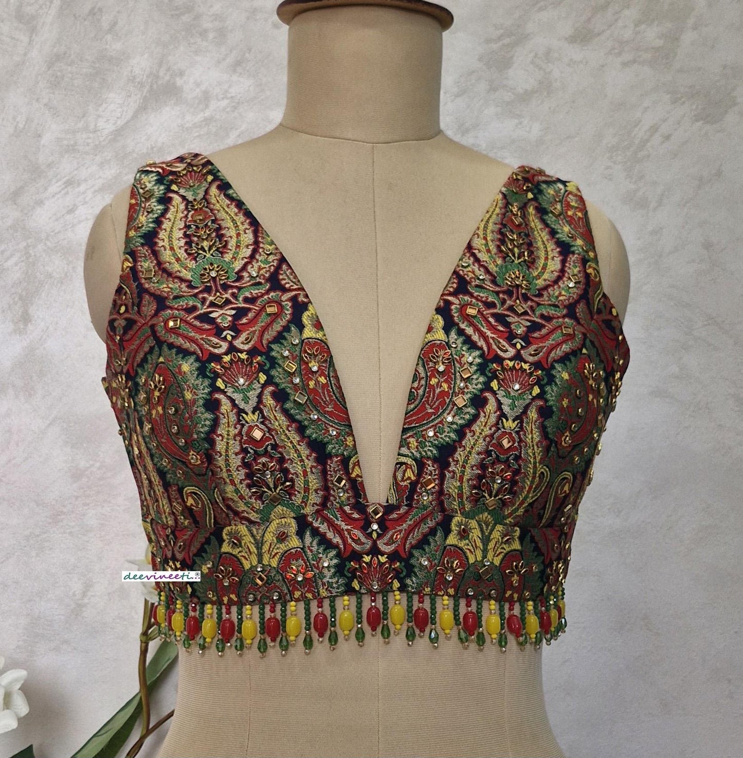 Embellished Banarasi Brocade Plunge Neckline Blouse DVBL_400
