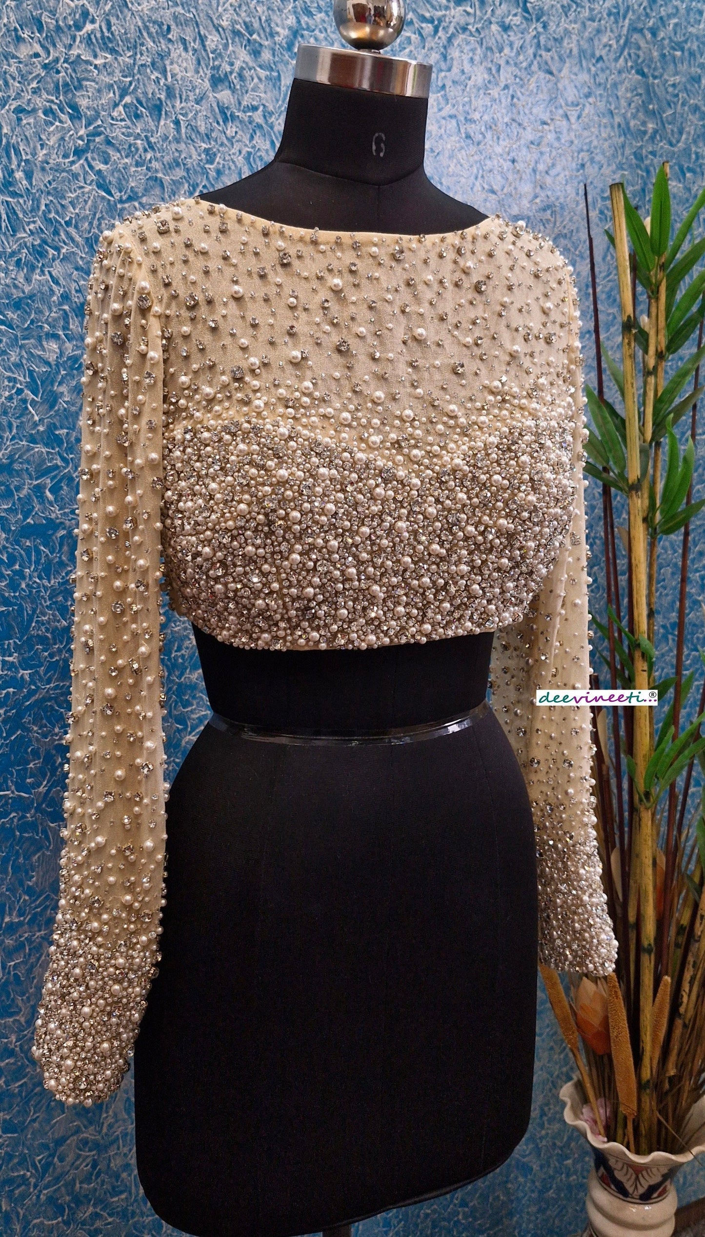 Beads and Rhinestones Hand Embroidered Long Sleeves Blouse DVBL_362
