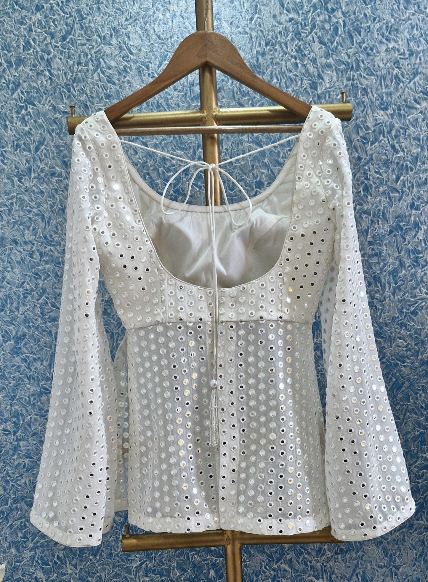 Ivory Faux Mirror Embroidered Georgette Peplum Top DVBL_419