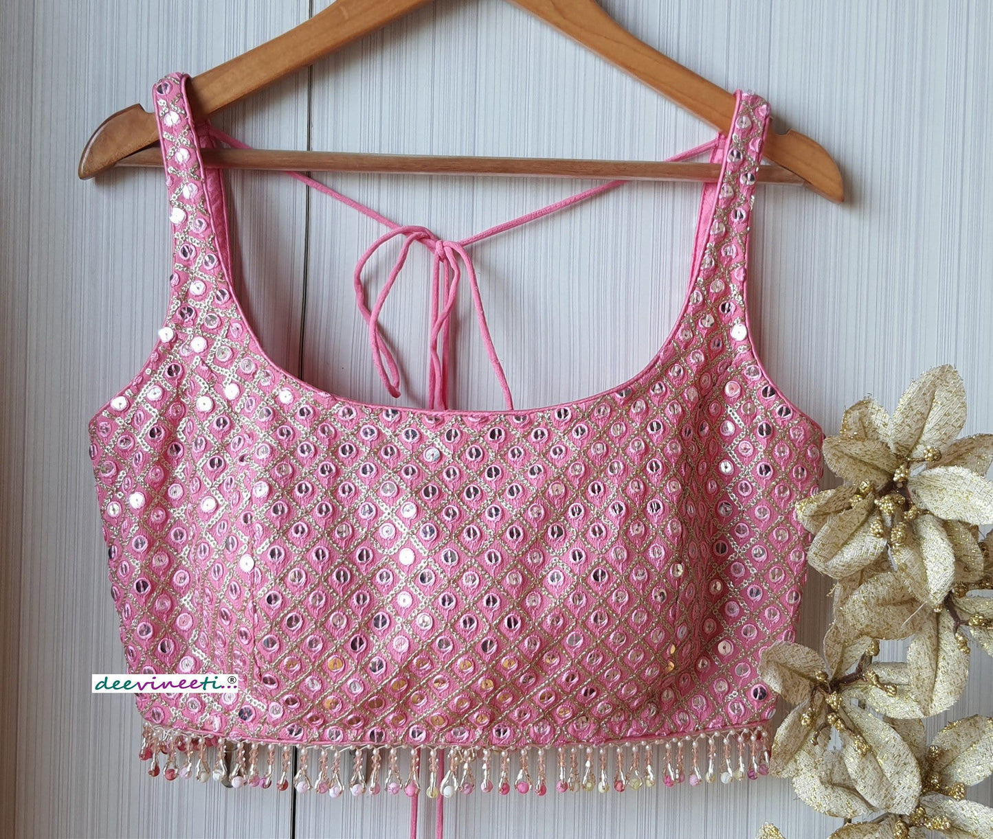 Embroidered Pink Blouse U Neck DVBL_204