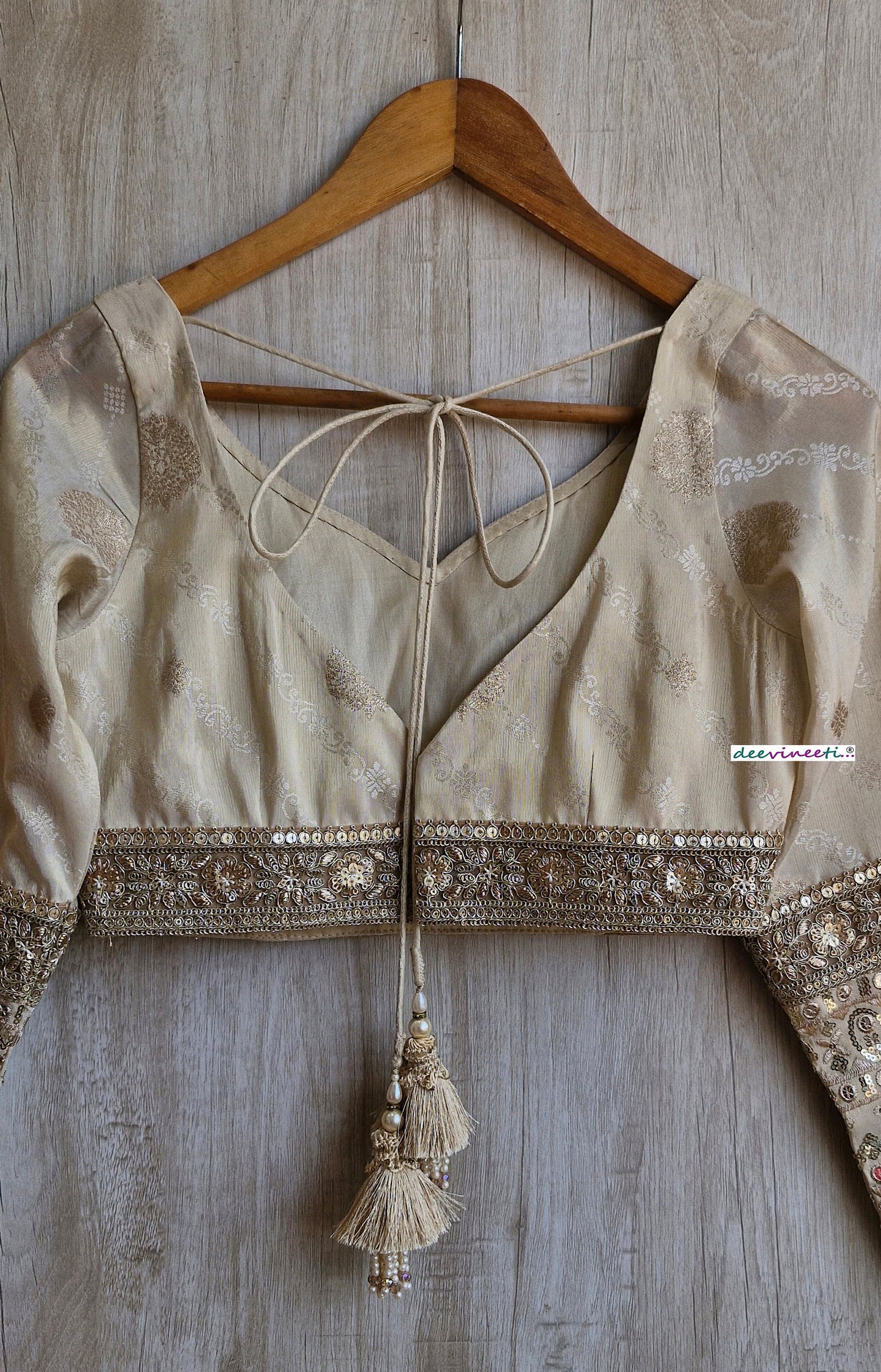 Light Beige Tissue Brocade Long Sleeves Blouse DVBL_323