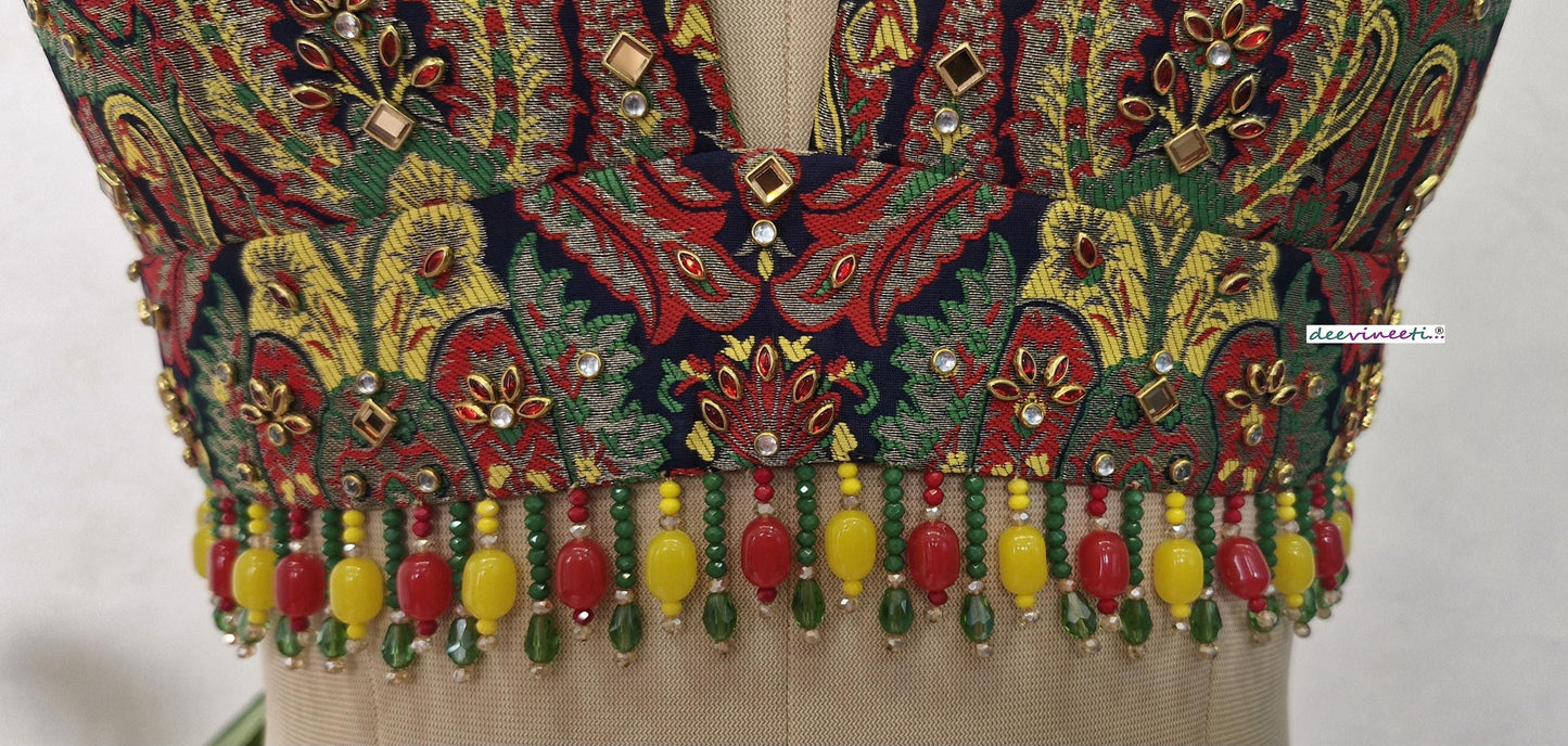 Embellished Banarasi Brocade Plunge Neckline Blouse DVBL_400