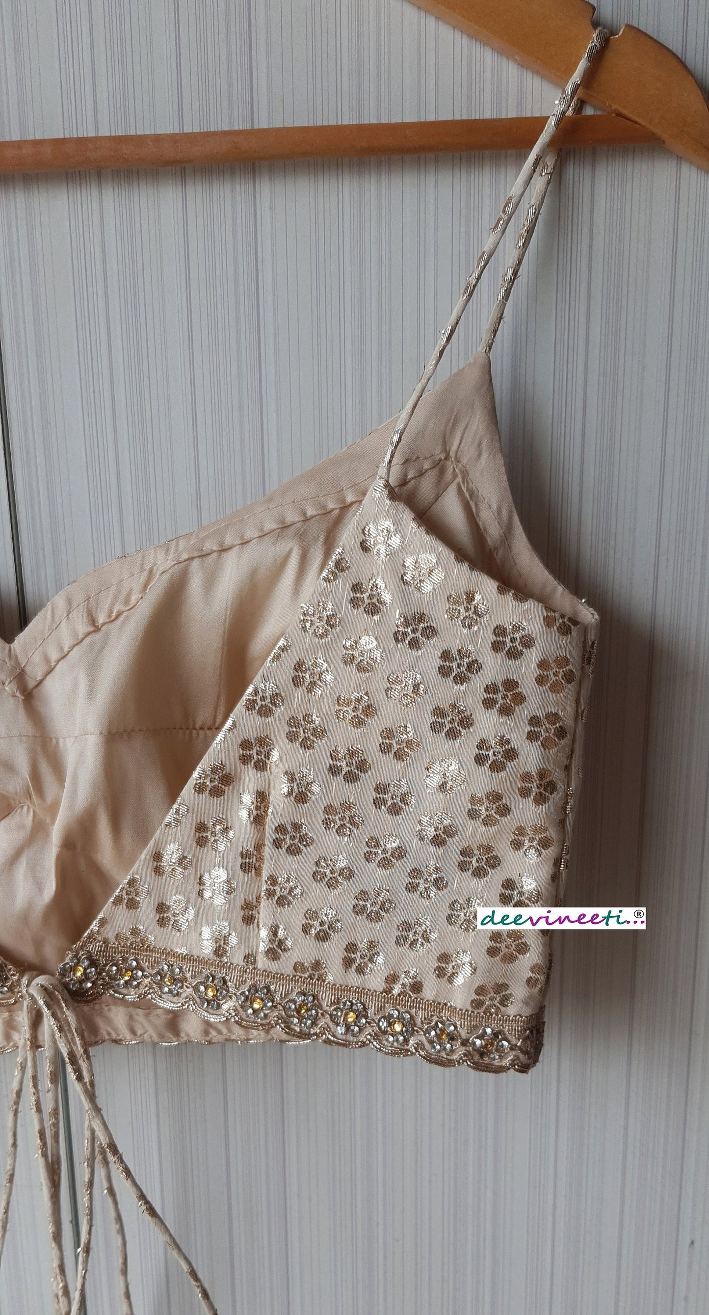 Beige Chanderi Brocade Spaghetti Blouse DVBL_252