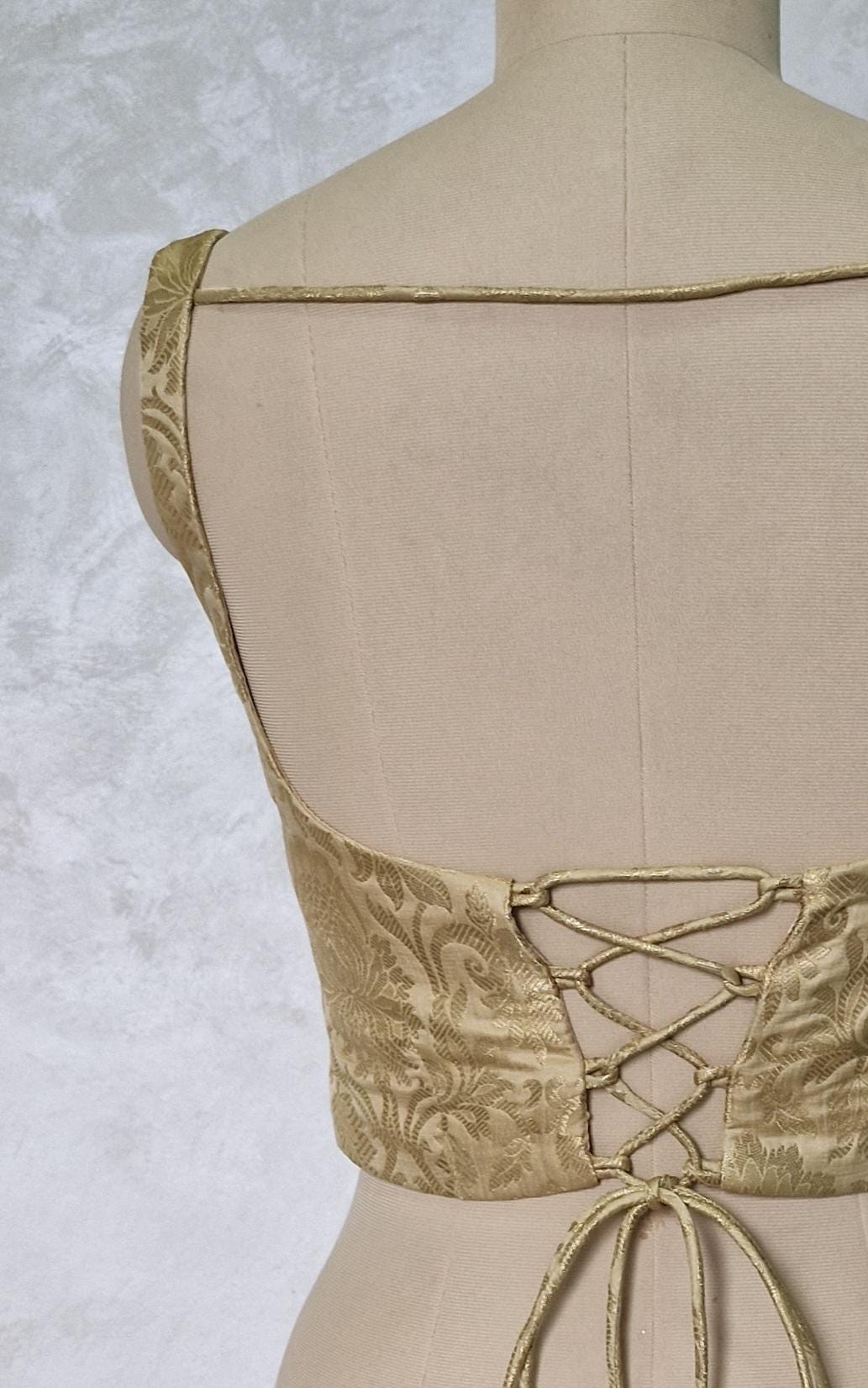 Beige Gold Brocade Silk Corset Blouse DVCB_001