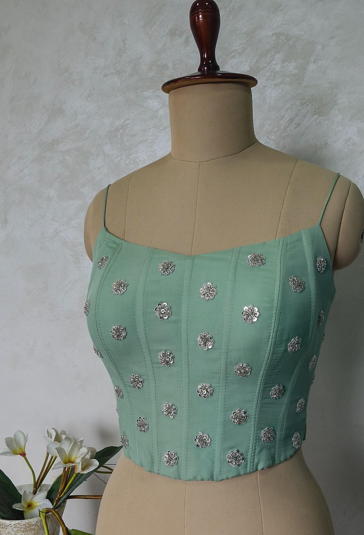 Mint Green Viscose Organza Spaghetti Corset Blouse DVCB_006