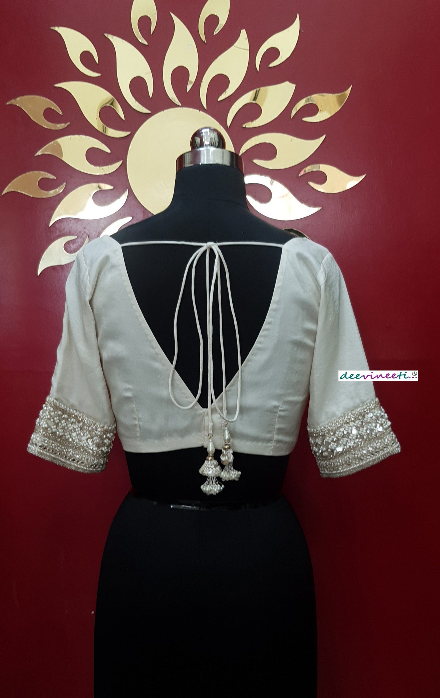 Ivory Pure Dupion Silk Embroidered Blouse DVBL_257