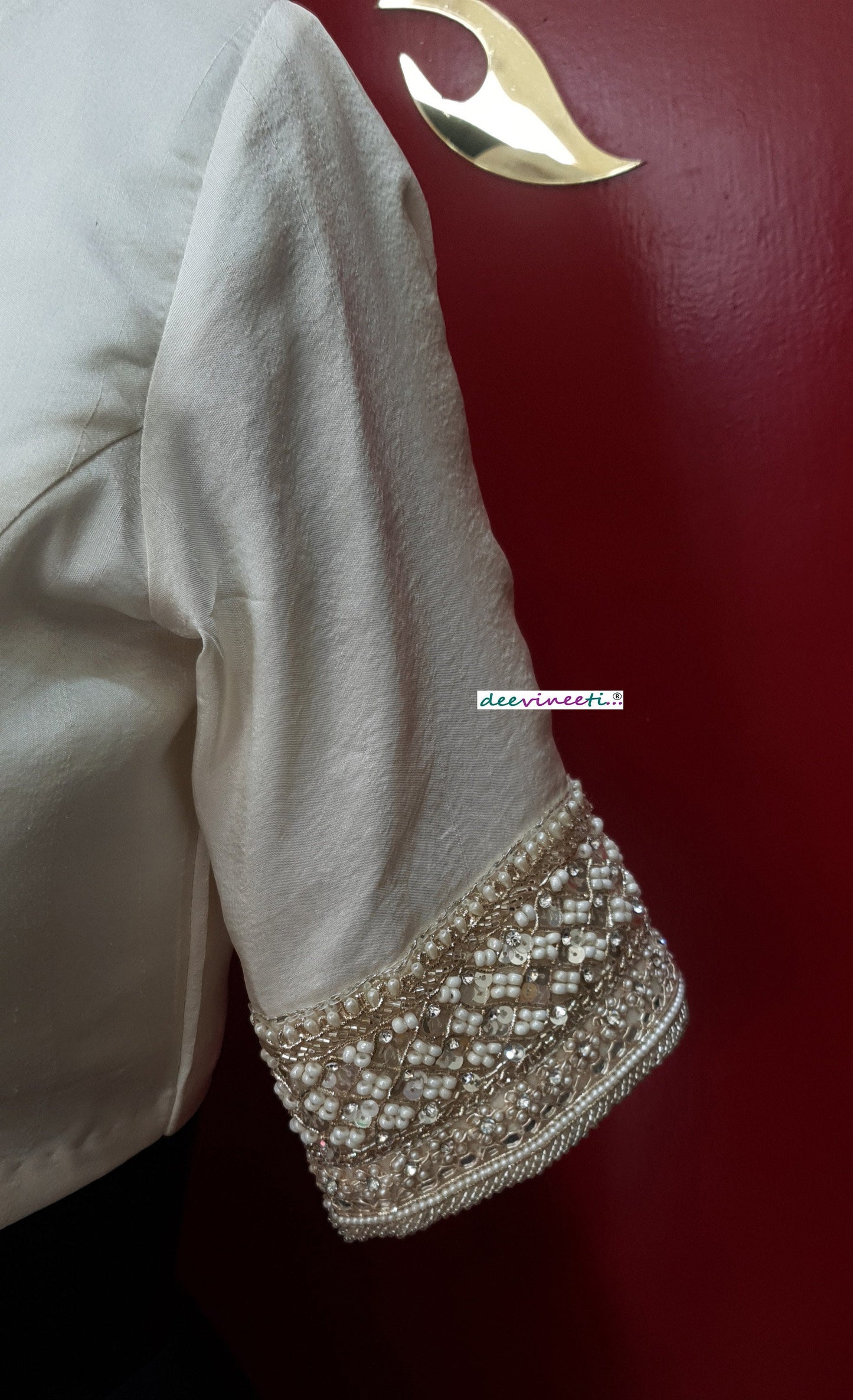 Ivory Pure Dupion Silk Embroidered Blouse DVBL_257