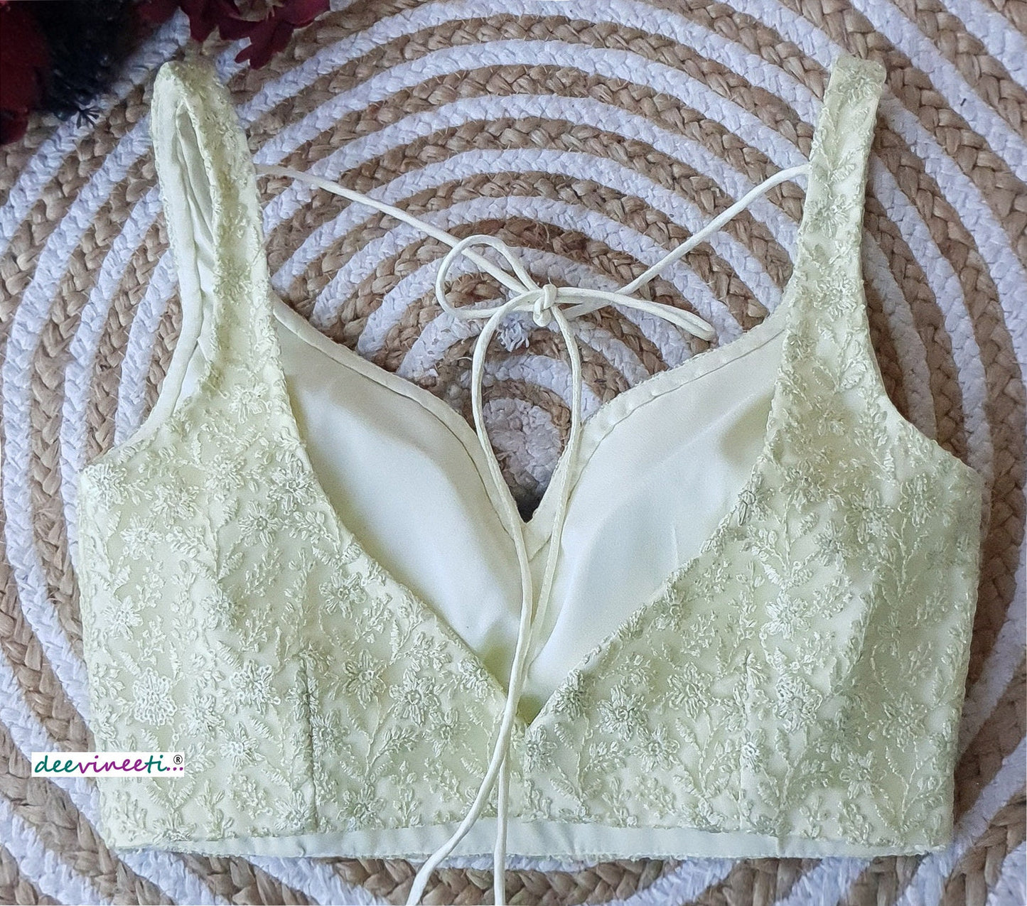 Lemon Yellow Embroidered Sweetheart Neck Blouse DVBL_164