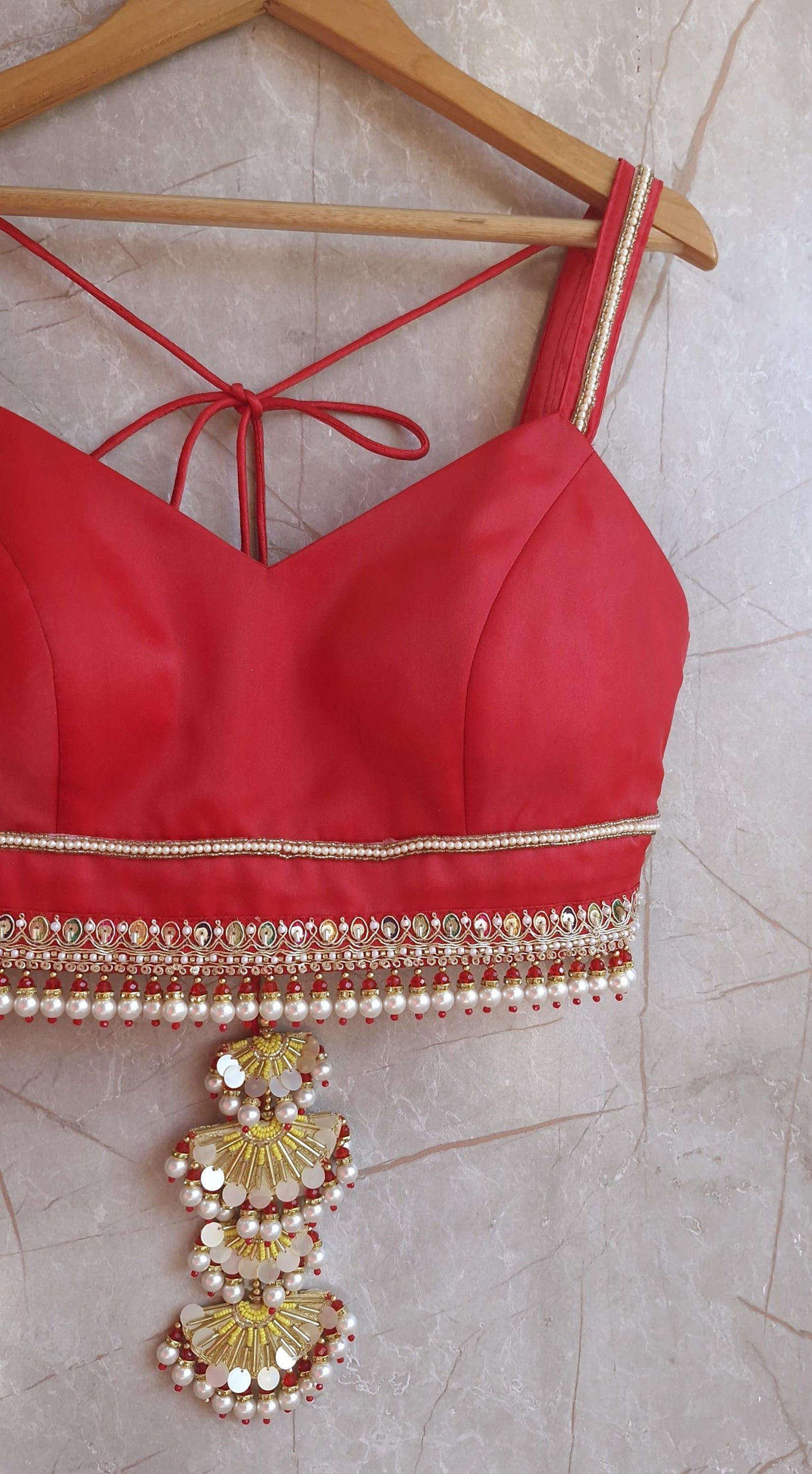 Red Organza Spaghetti Blouse DVBL_408