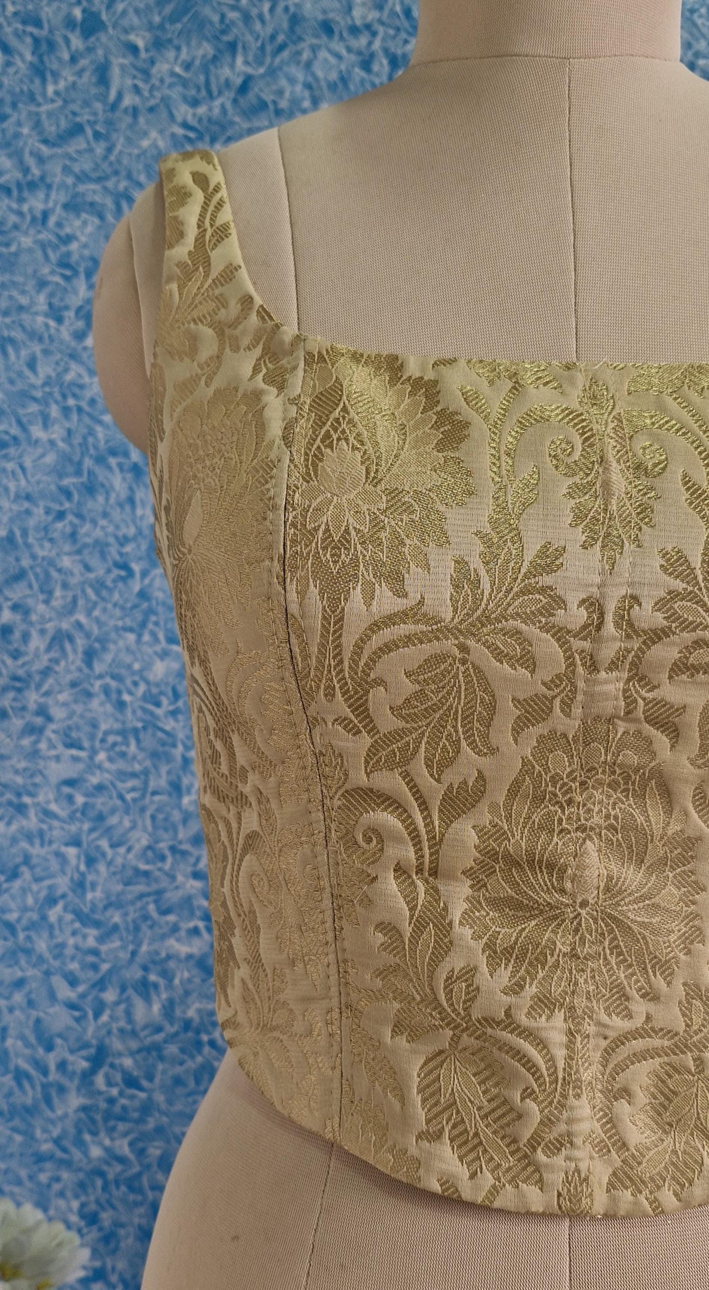 Beige Gold Brocade Silk Corset Blouse DVCB_001
