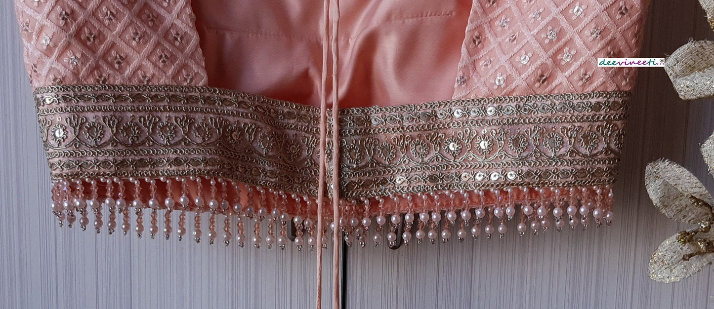 Peach Embroidered Broad U Neck Blouse DVBL_229