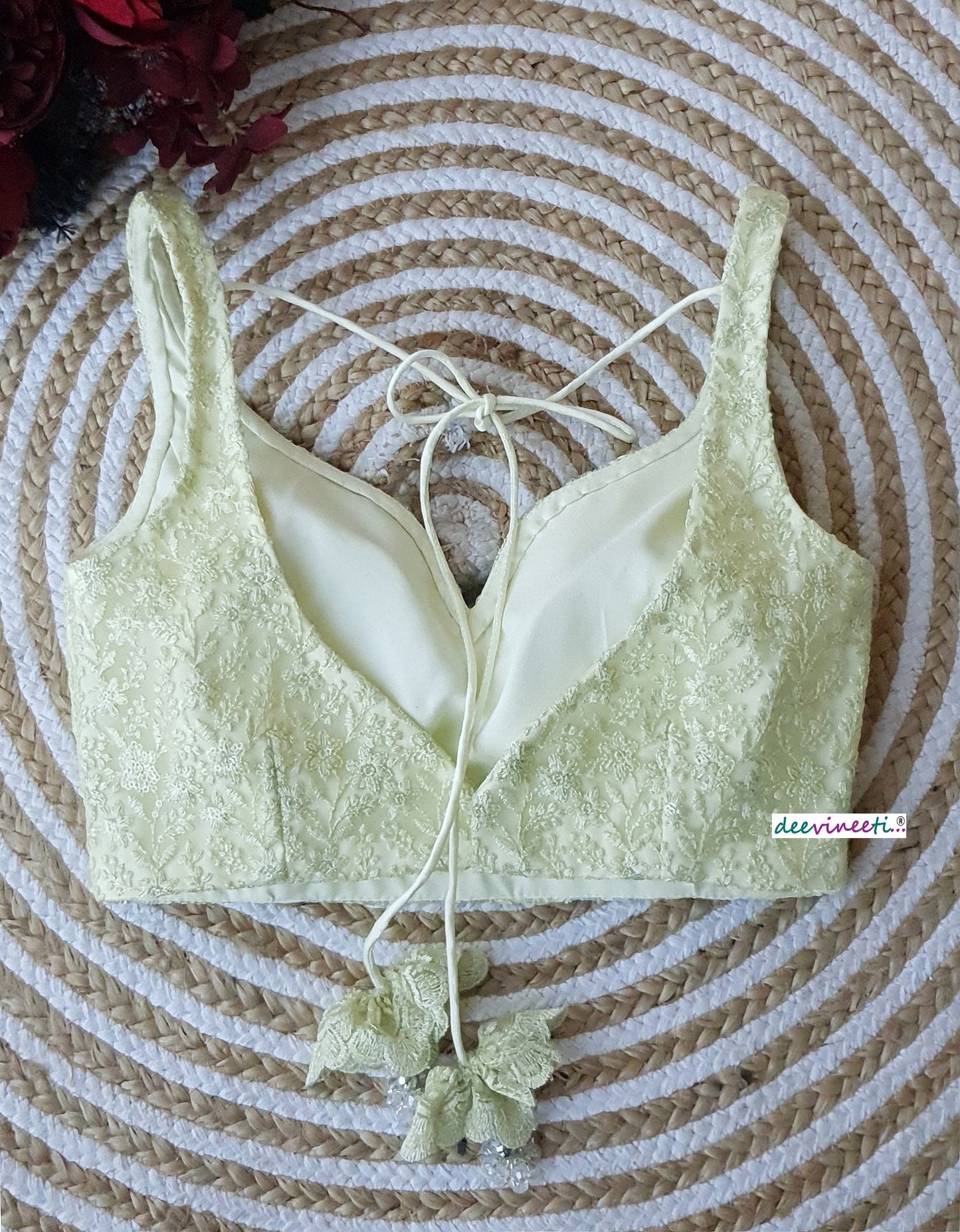 Lemon Yellow Embroidered Sweetheart Neck Blouse DVBL_164