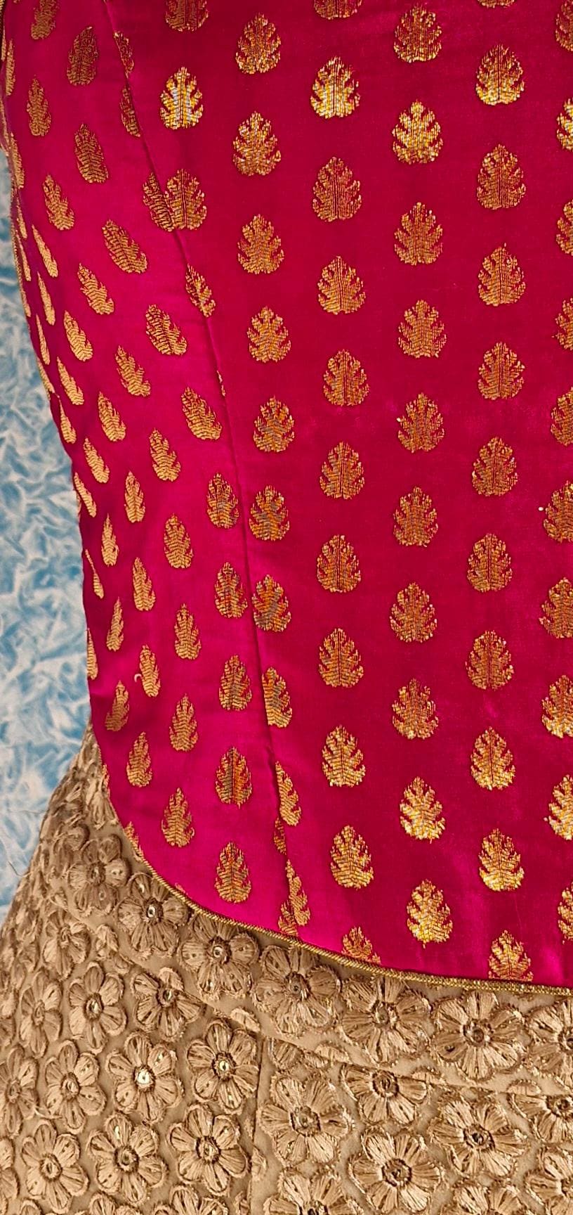 Pink Gold Brocade Silk Backless Corset Blouse DVCB_004