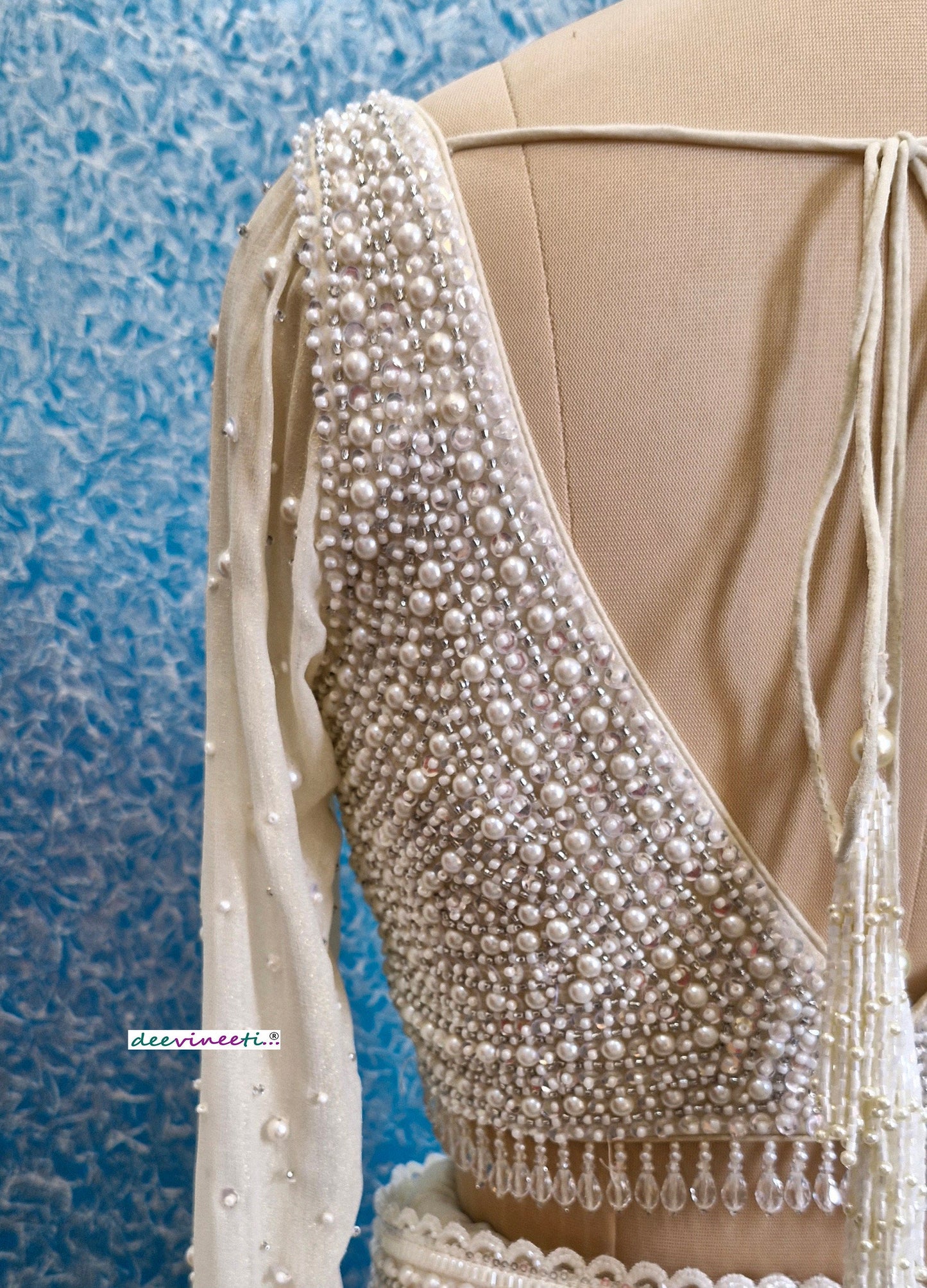 Beads and Sequins Hand Embroidered V Neck Blouse DVBL_361