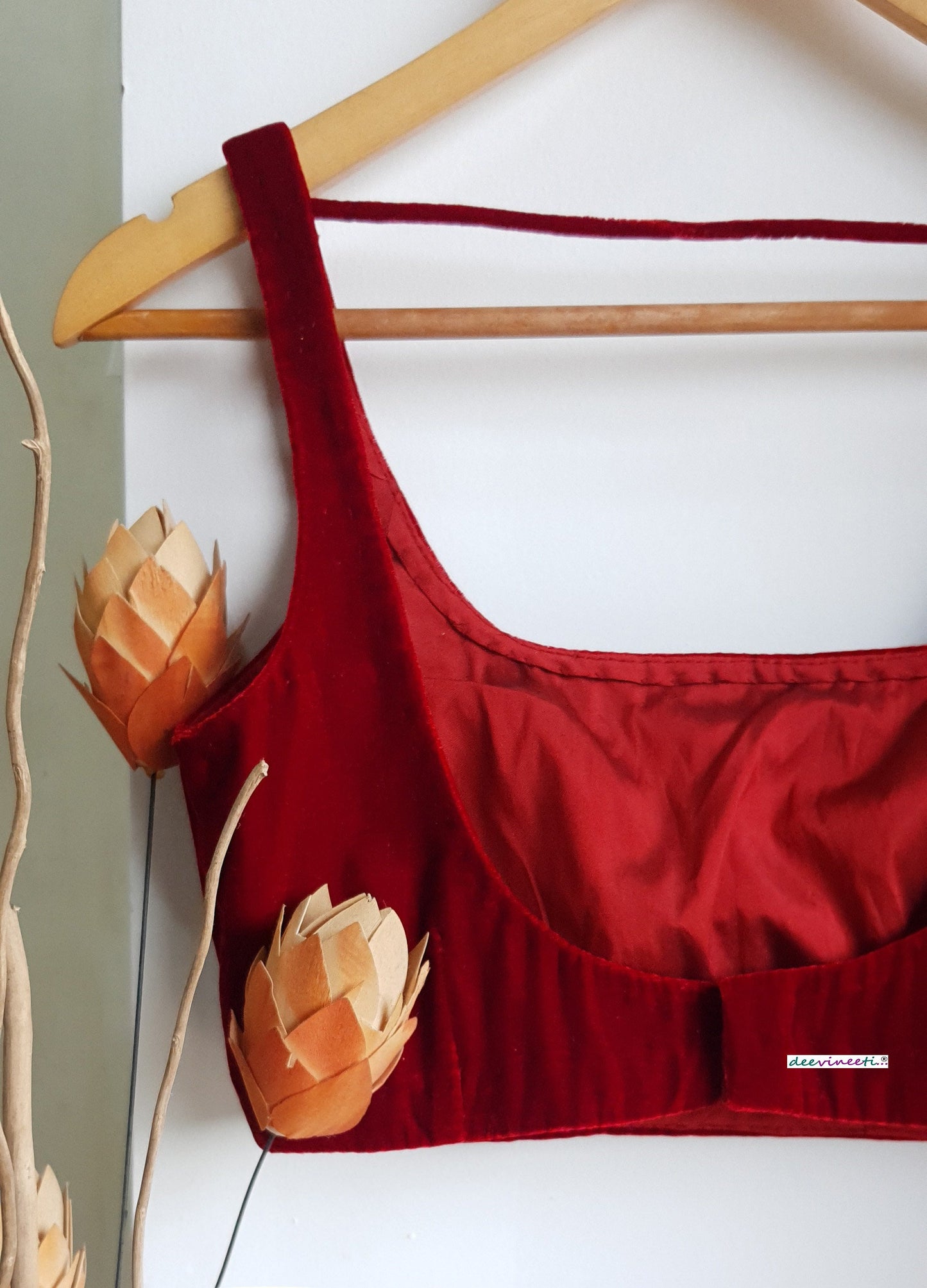 Burgundy Velvet Blouse Square Neckline Sleeveless DVBL_274