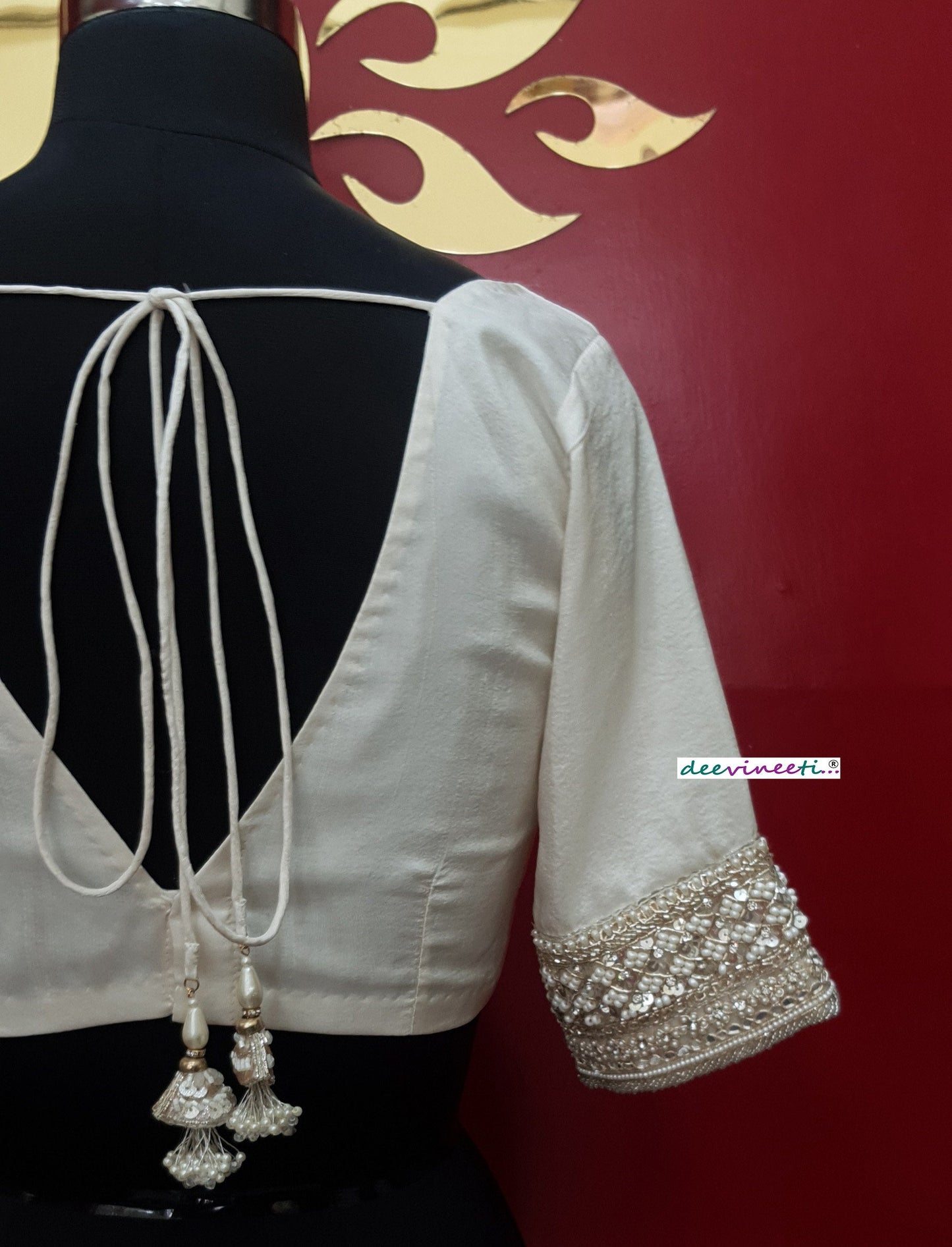 Ivory Pure Dupion Silk Embroidered Blouse DVBL_257