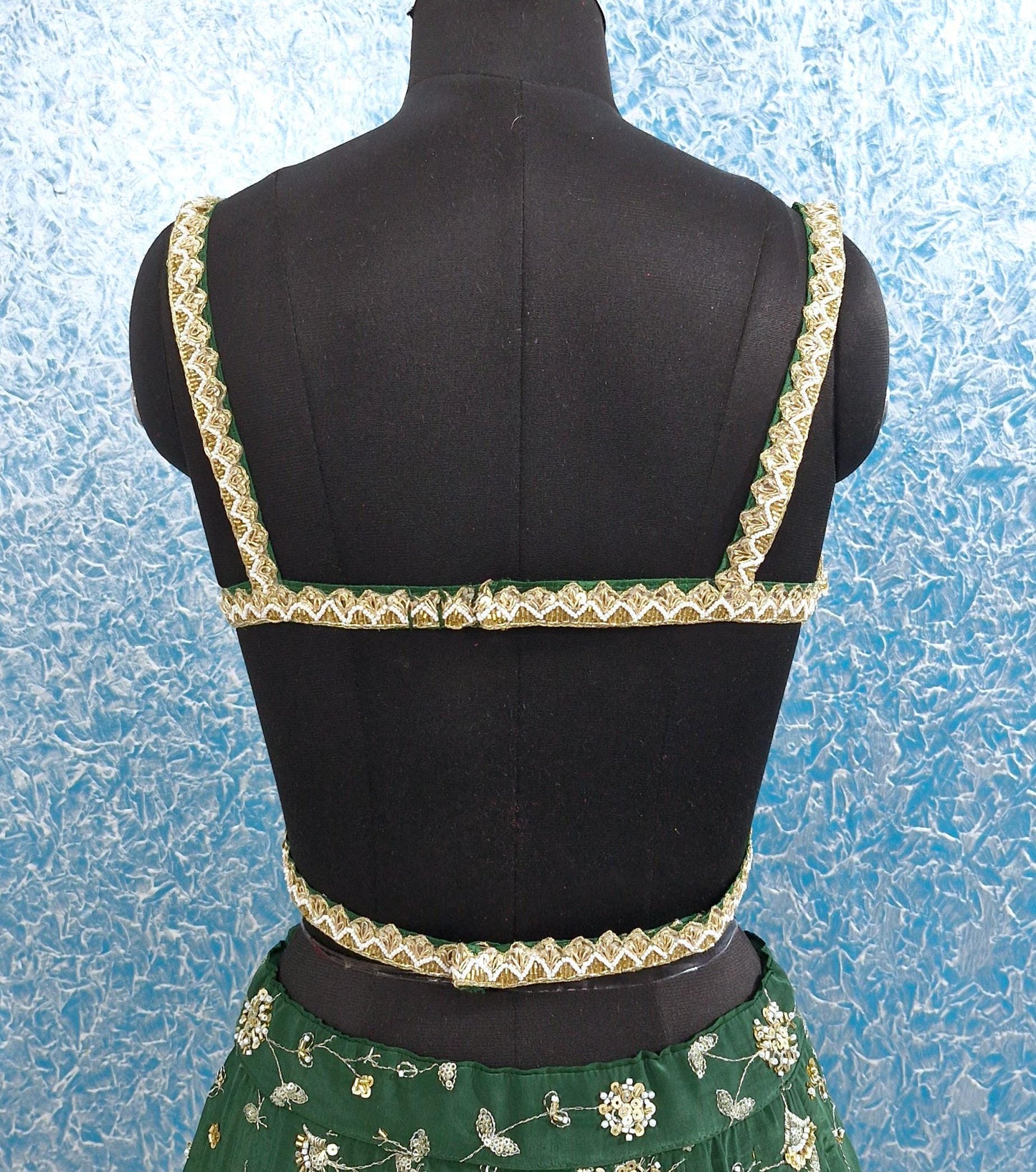 Hand Embroidered Green Raw Silk Backless Blouse DVBL_433