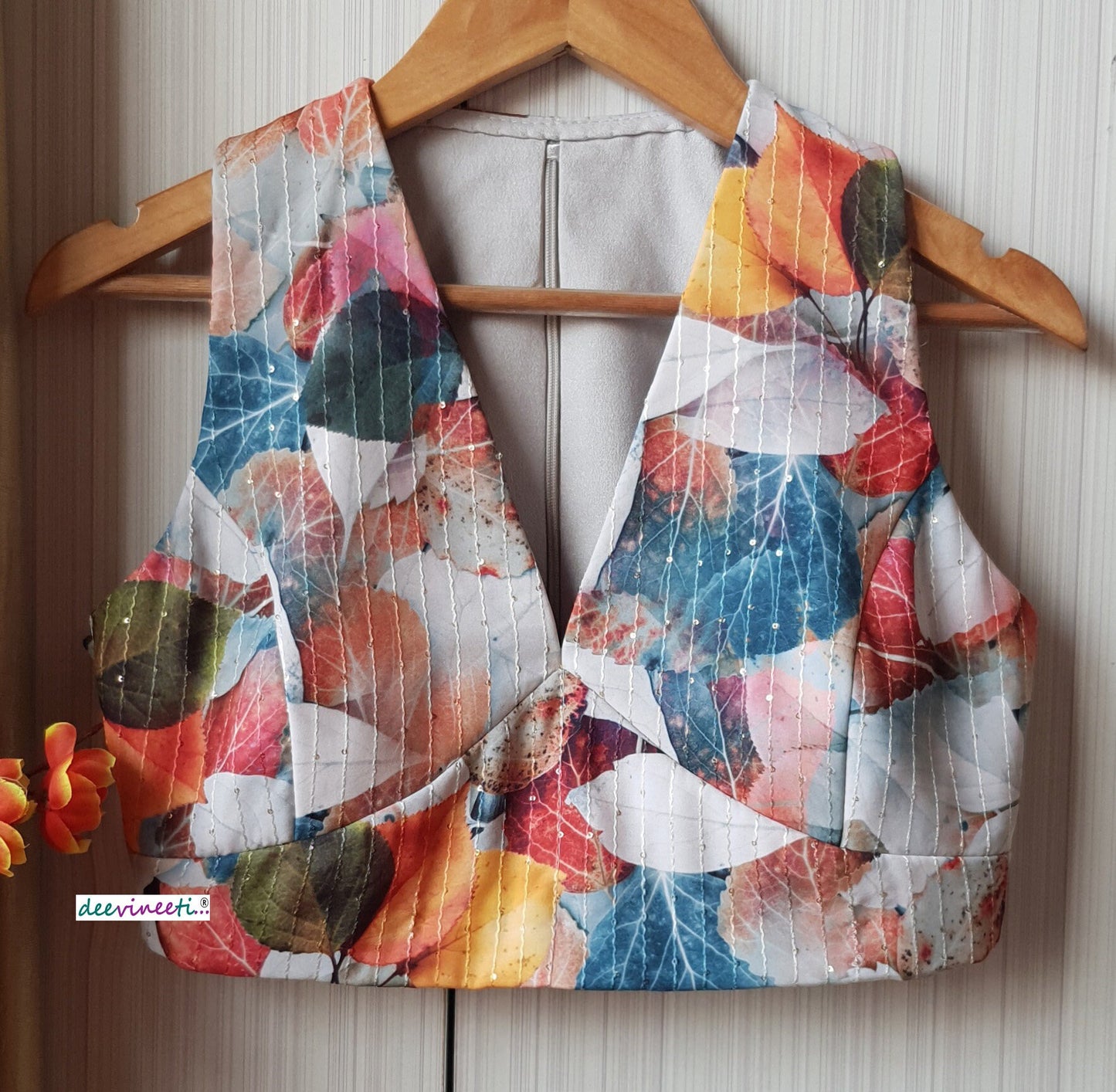 Multicolor Printed V Neck Blouse DVBL_177