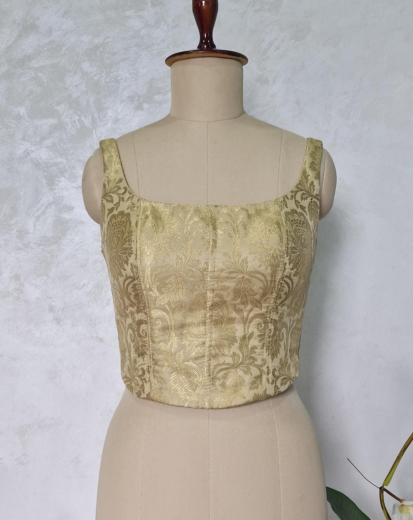 Beige Gold Brocade Silk Corset Blouse DVCB_001