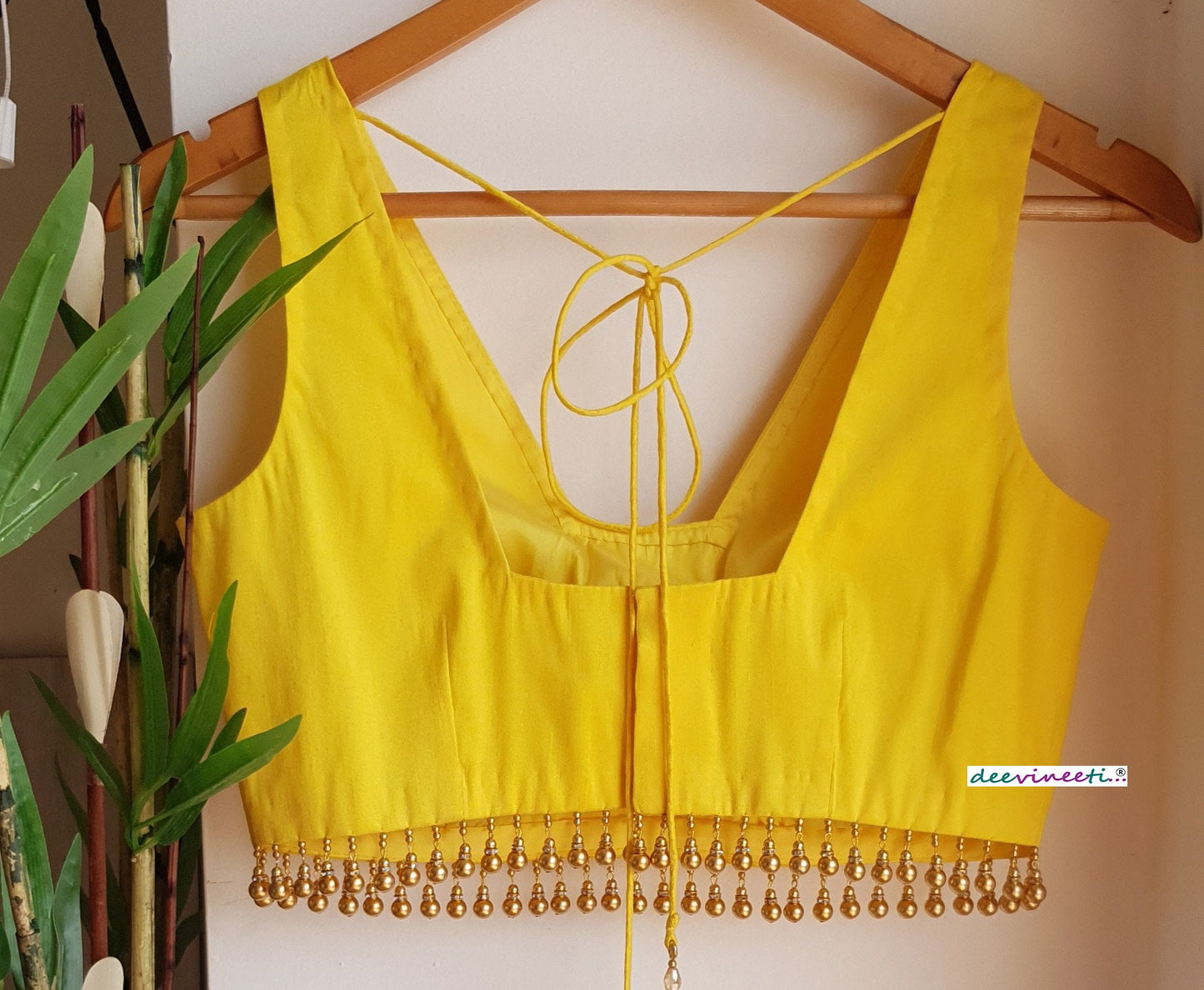 Yellow Raw Silk Trapeze Neck Blouse DVBL_291
