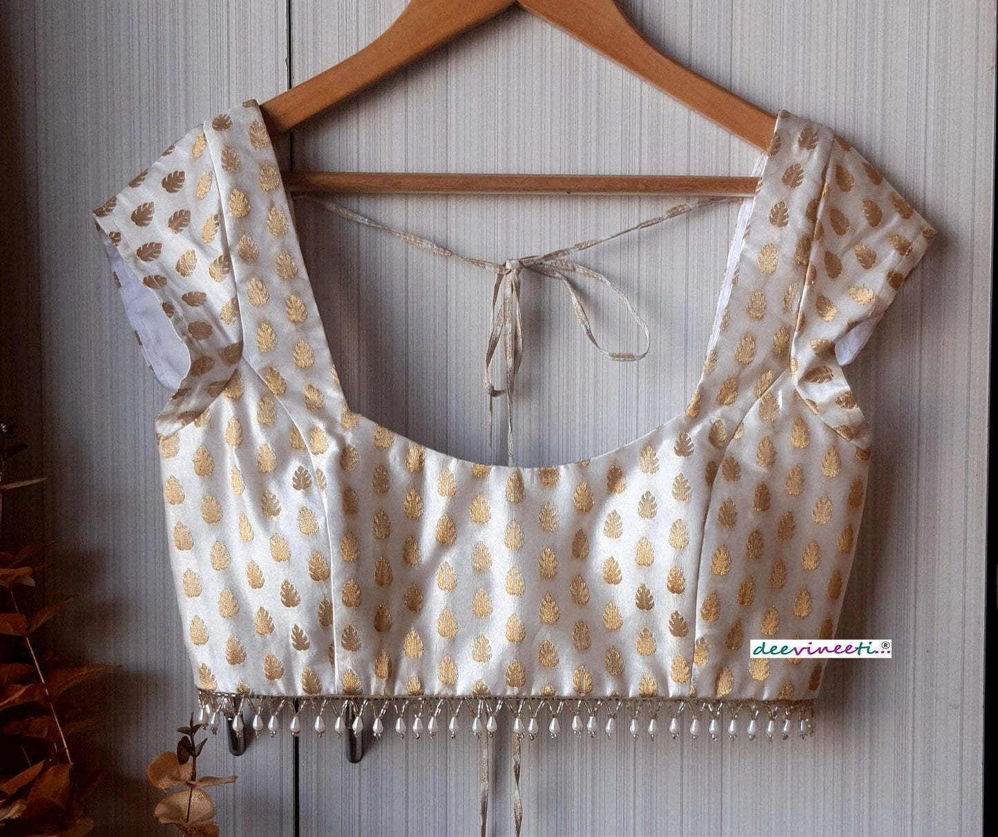 Ivory Brocade Cap Sleeves Blouse DVBL_189