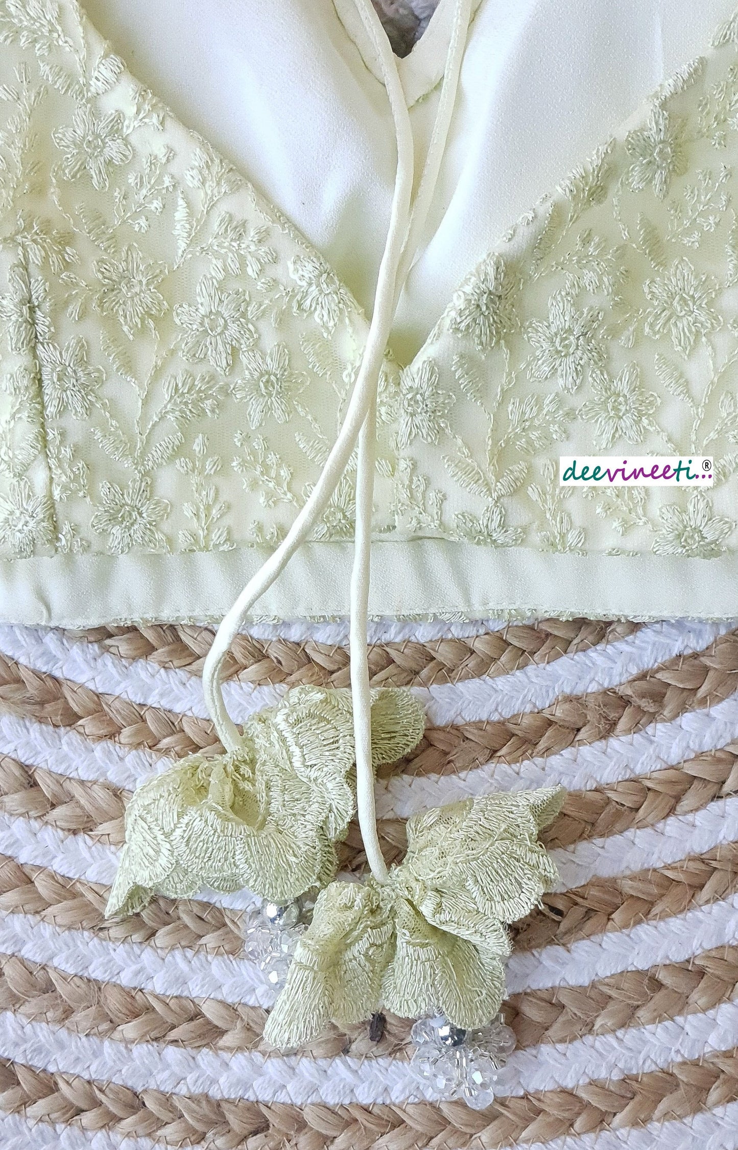 Lemon Yellow Embroidered Sweetheart Neck Blouse DVBL_164