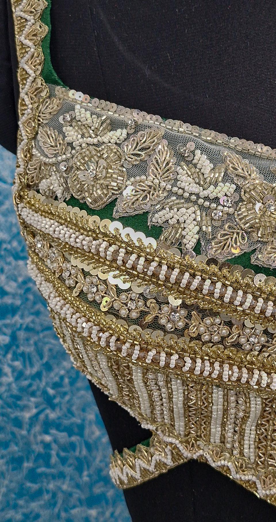 Hand Embroidered Green Raw Silk Backless Blouse DVBL_433