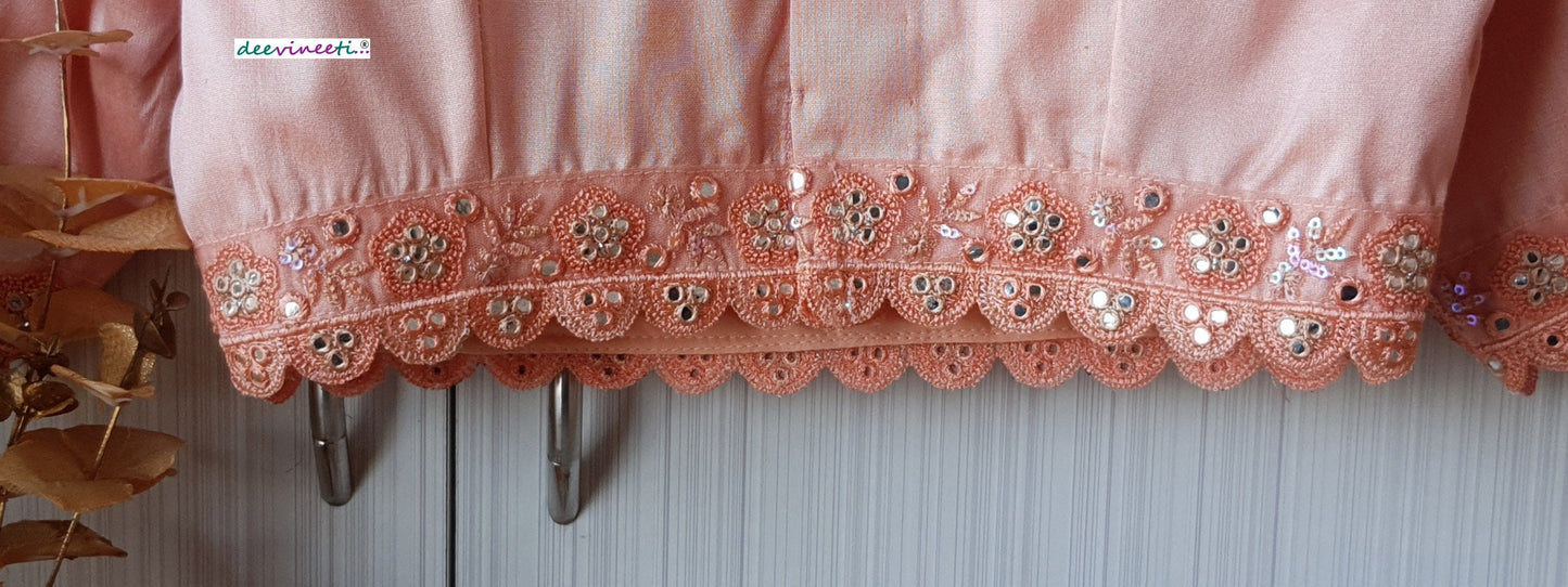 Peach Cotton Silk Jewel Neck Blouse DVBL_174