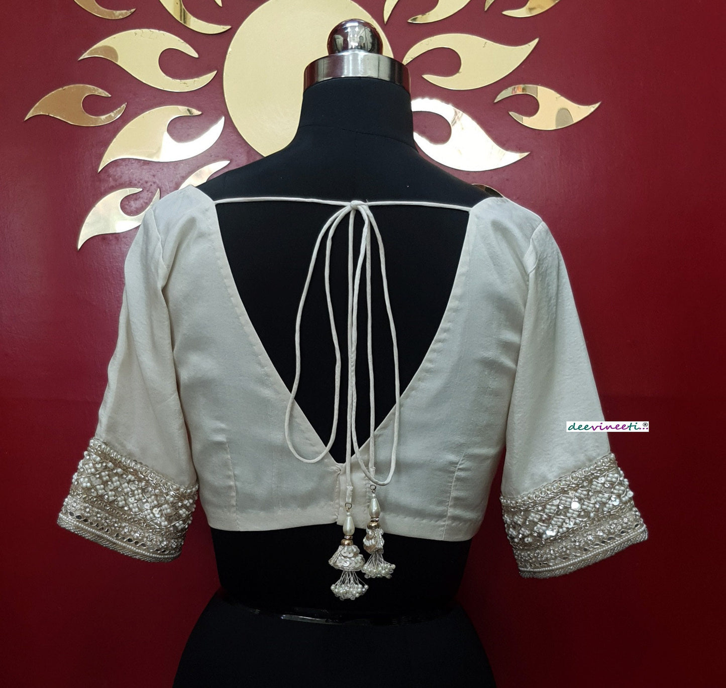 Ivory Pure Dupion Silk Embroidered Blouse DVBL_257