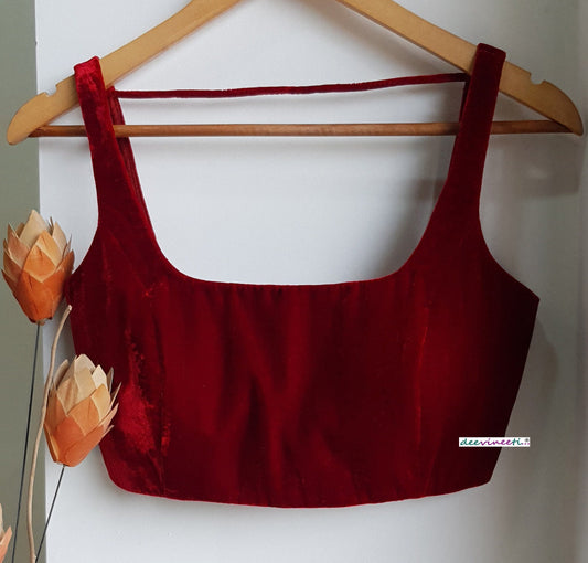 Burgundy Velvet Blouse Square Neckline Sleeveless DVBL_274