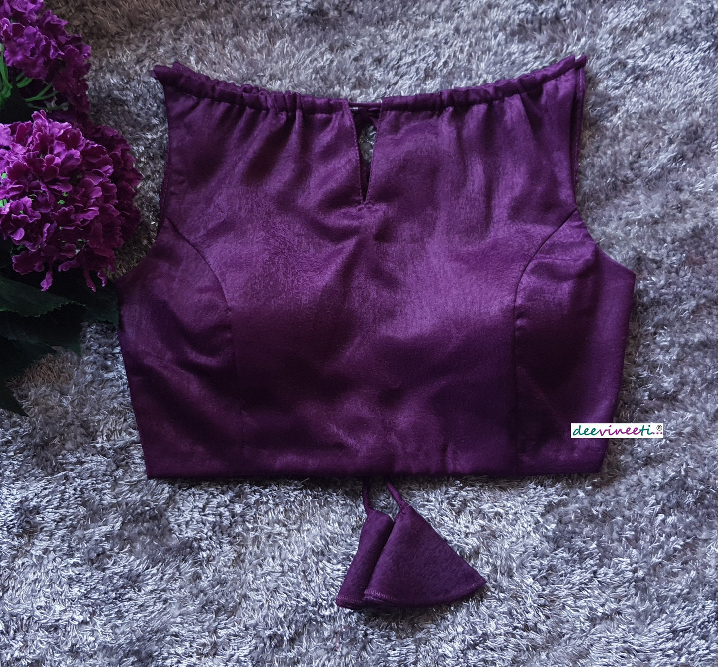 Purple Velvet Crepe Boatneck. Blouse DVBL_092