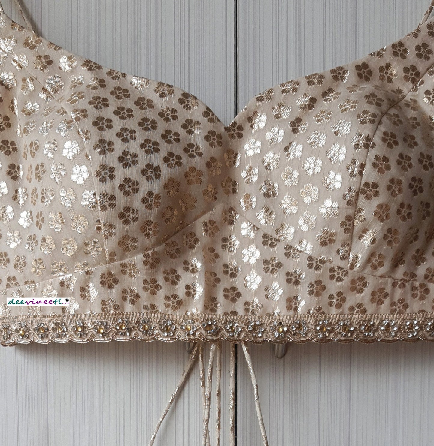 Beige Chanderi Brocade Spaghetti Blouse DVBL_252